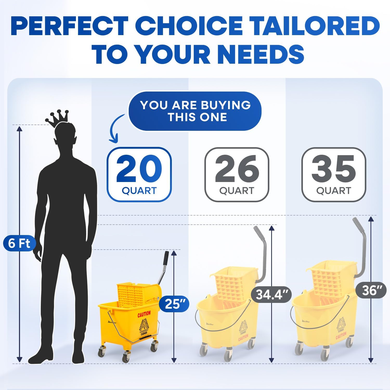 PLASTIC PRINCE Mop Bucket with New Reinforced Metal Wringer on Wheels Small 5 Gallon Dual Chamber Industrial Mop Bucket with Reinforced Metal Wringer Separate Dirty Water 20 Quart Yellow