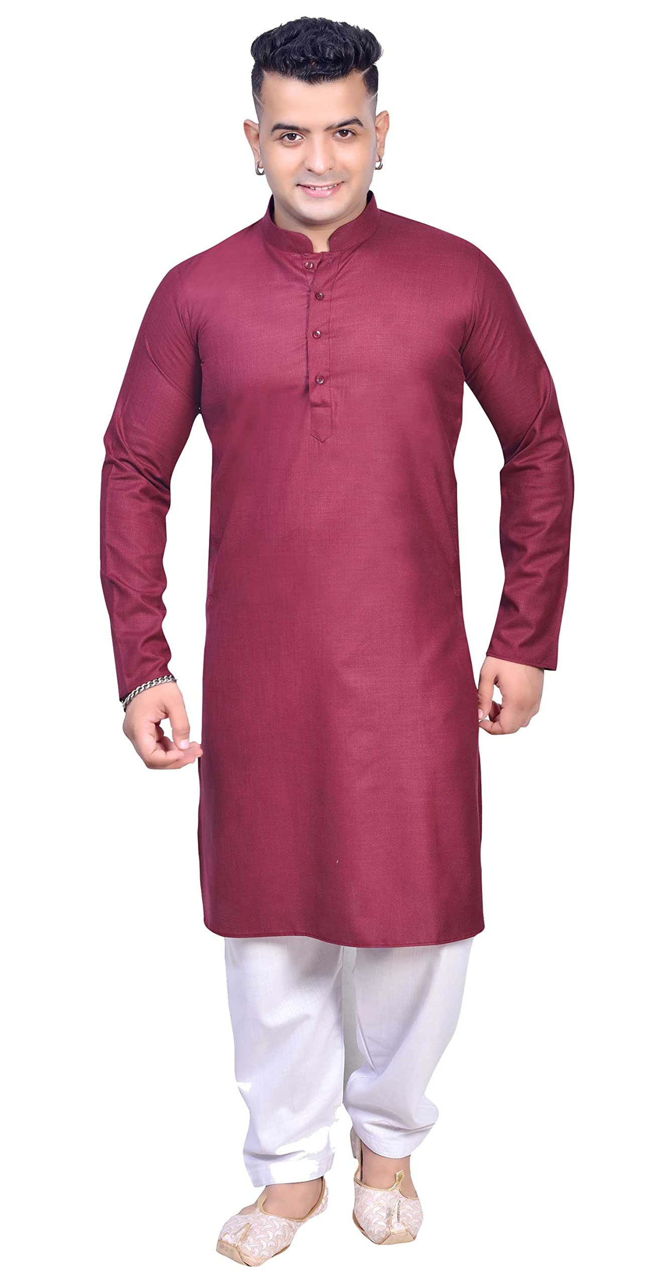 Desi Sarees Men's Cotton Mandarin Collar Kurta Shalwar Kameez Sherwani 1881 (Maroon, 40)