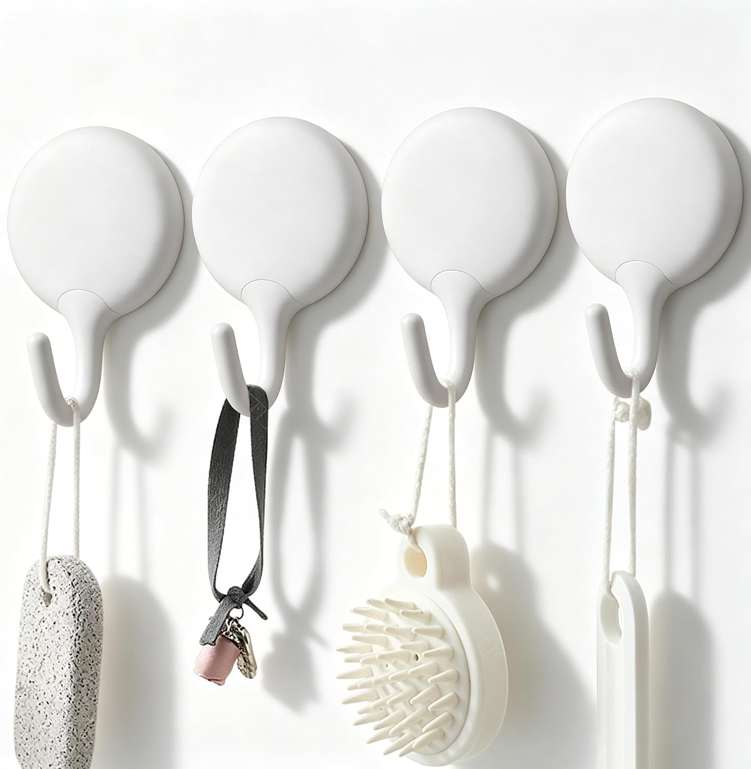 4 Pack No Drill Adhesive Hooks, White Damage Free Wall Hooks for Hanging Towel Coat Keys Bathroom Kitchen Home Organization