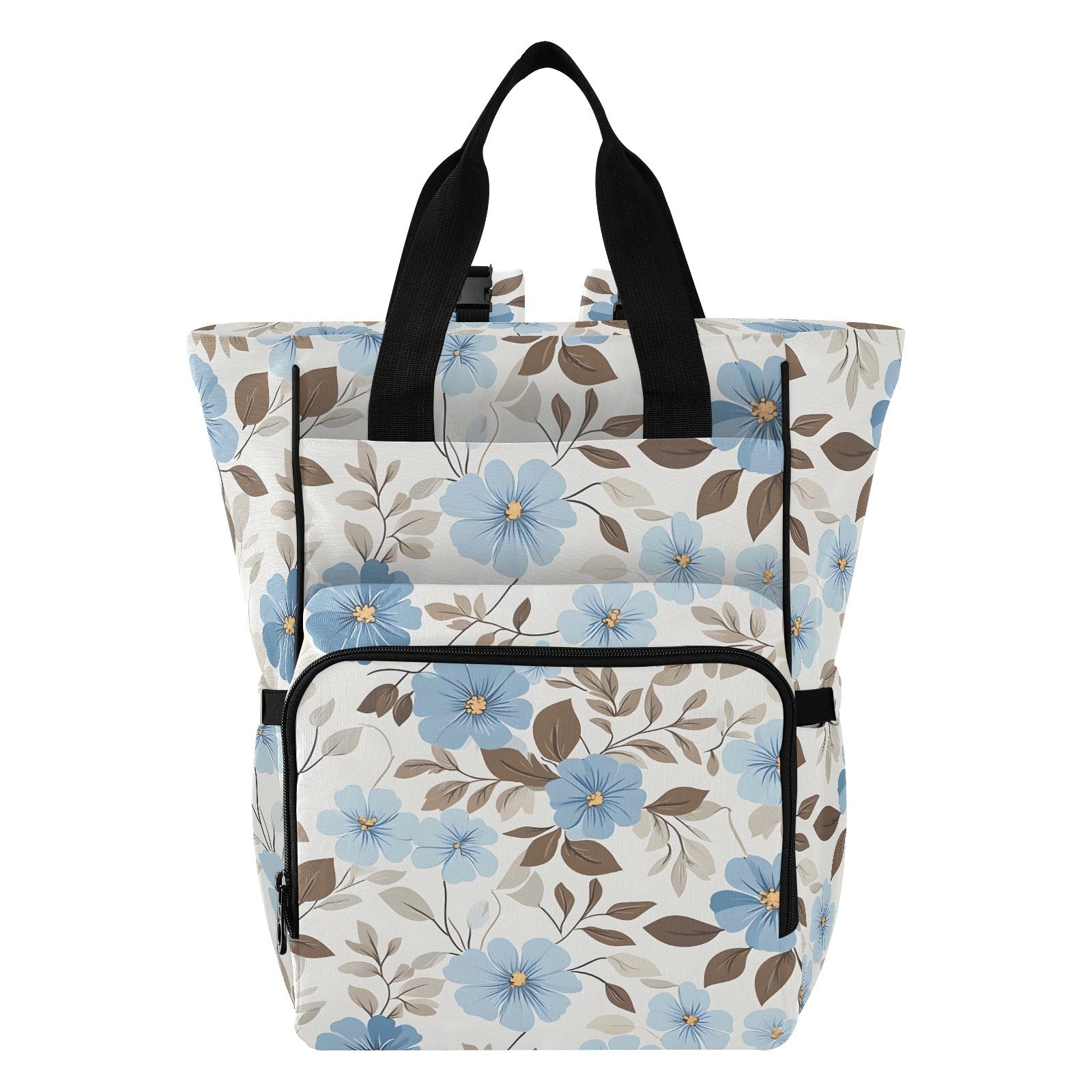 Mnsruu Blu Motivo Floreale Del Bambino Della Borsa Del Pannolino Del Bambino Zaino Grande Borsa Impermeabile Viaggio Borse Per Pannolini Per Mamm