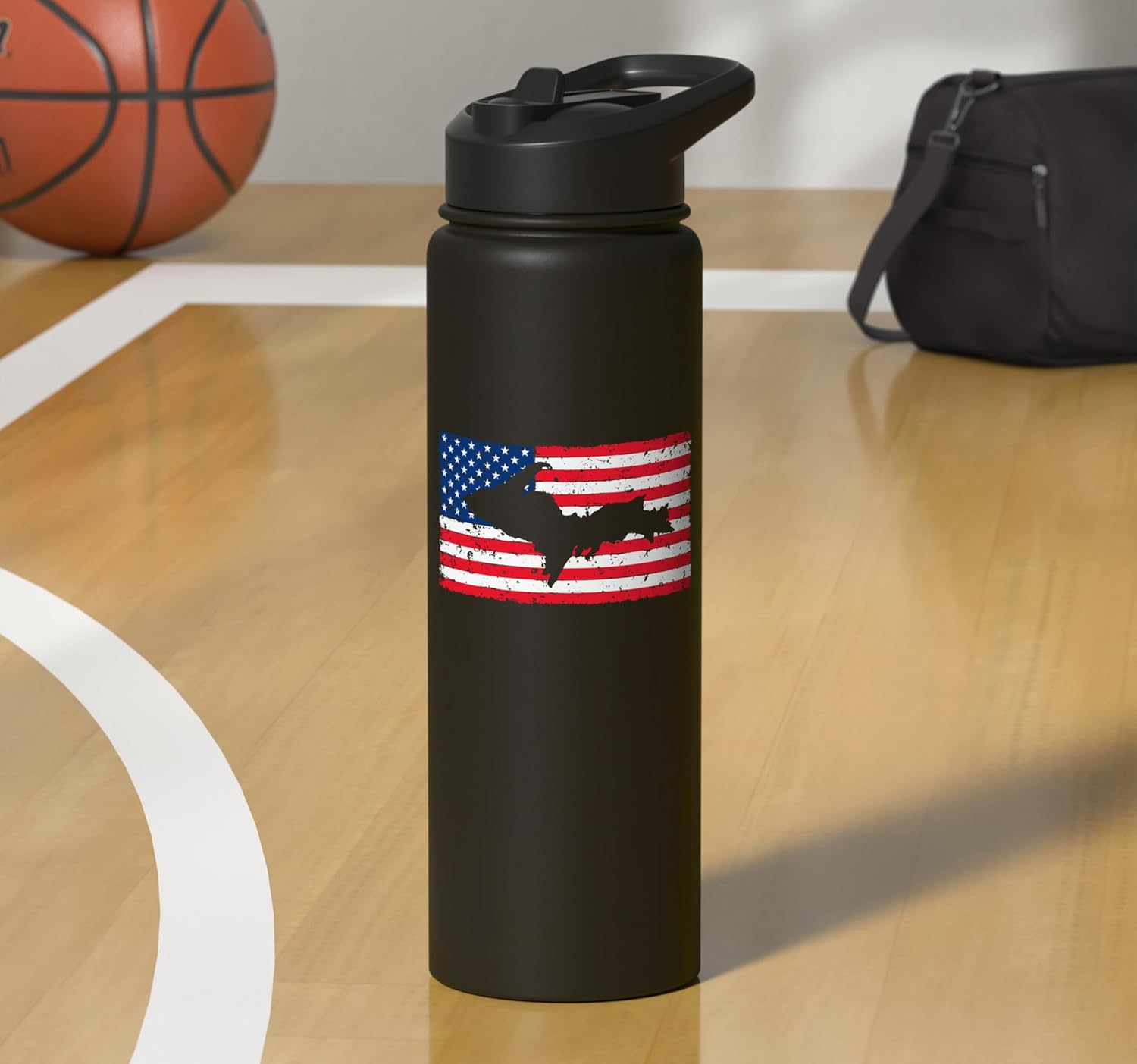 Yooper Patriotic Upper Peninsula Michigan American Flag USA Stainless Steel Insulated Water Bottle