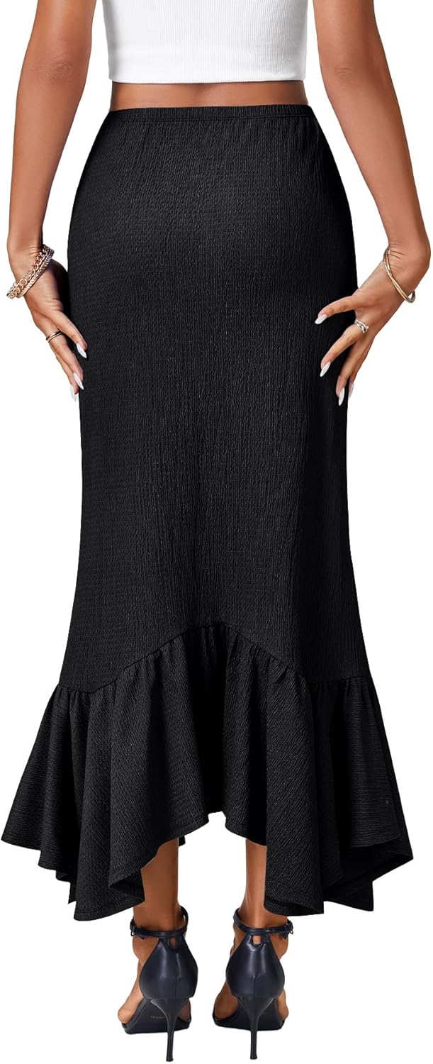 Rooscier Women's Mermaid Skirt Drawstring High Waist Ruffle Elegant Maxi Skirts - Image 5