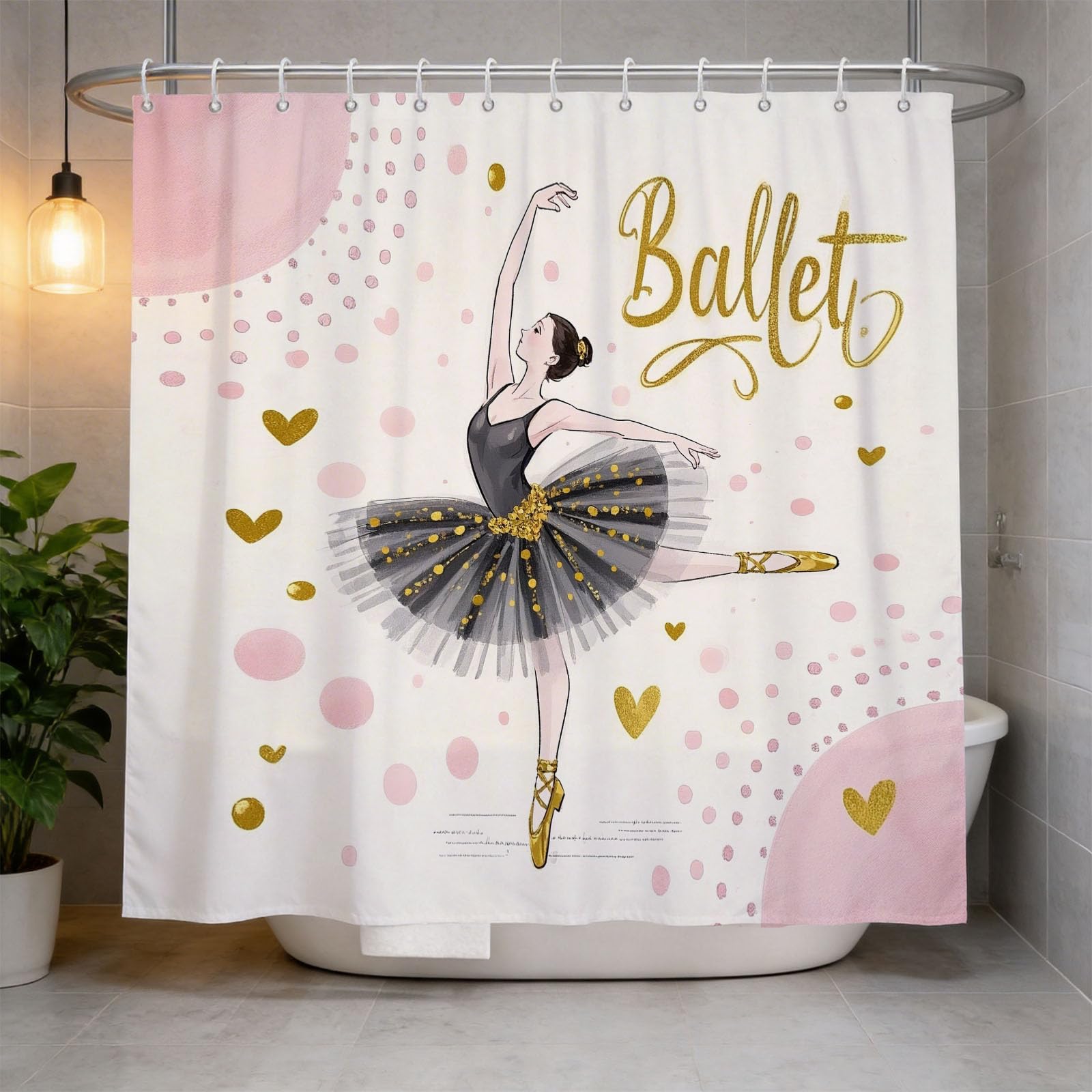 Hongduo 3D Ballet Shower Curtain for Stalls Bathtubs Cartoon Bathroom Decor Shower Curtain Set Polyester Fabric Waterproof 180x180cm/71X71 Inch with Hooks