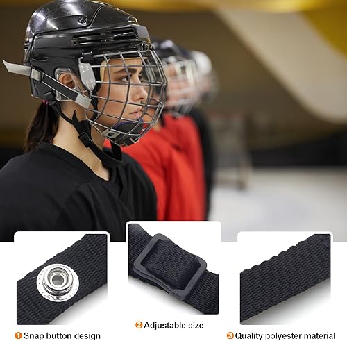 Miniatura 4 de 1 juego de correa de barbilla para casco de hockey con 2 broches de presión fortalecidos de acero inoxidable, trabillas de hockey para casco de