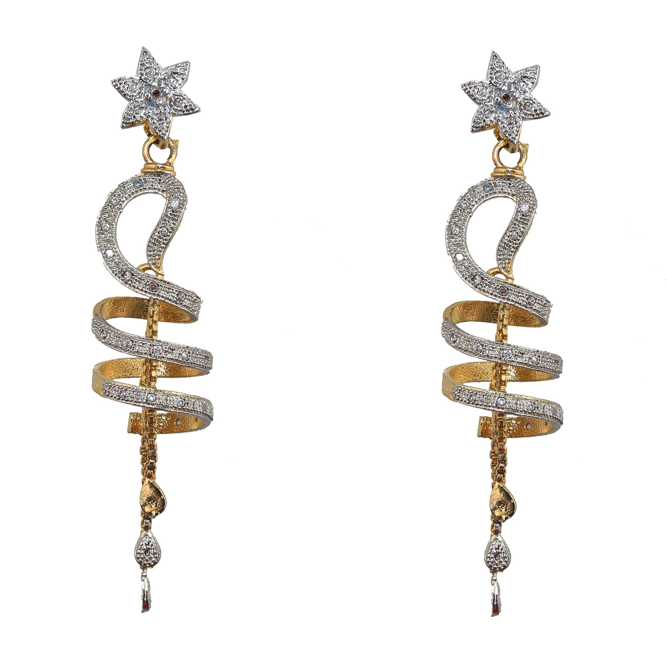 18K Plated AD Spiral Pendant with Earring and Chain Set