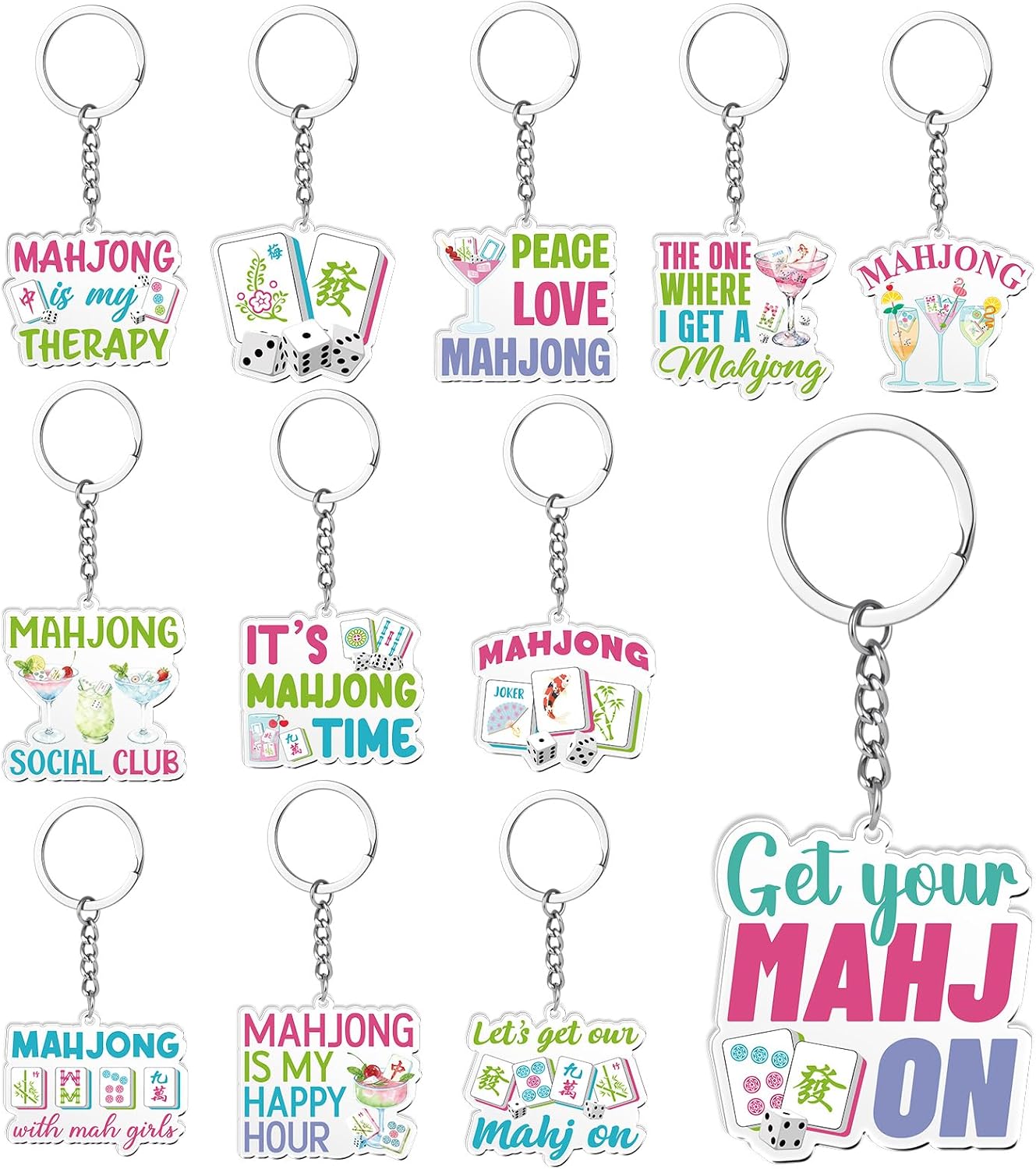 24 Pcs Acrylic Mahjong Keychains Mah Jong Party Favors Lucky Trinkets Bag Charms Pendant Souvenir for Women Men Mah Jong Game Gifts