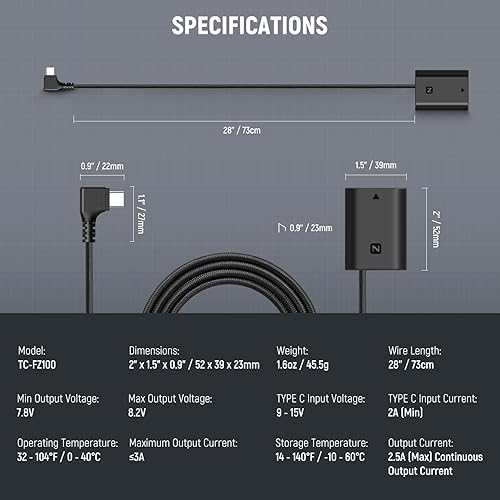 Miniatura 25 de NEEWER D Tap to NP-F550 Batería ficticia con cable para batería de montaje en V, fuente de alimentación estable para RGB660 RGB1200 RGB168 BH20B Luz