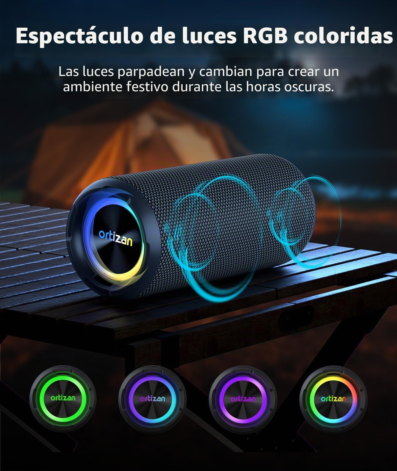 Ortizan 40W Altavoz Bluetooth Potente, 30h De Autonomía, Coluna Bluetooth Portátil, Luces LED, Estéreo, Resistencia al Agua IPX7, Graves Profundos, Compatible con Tarjeta TF y Entrada AUX