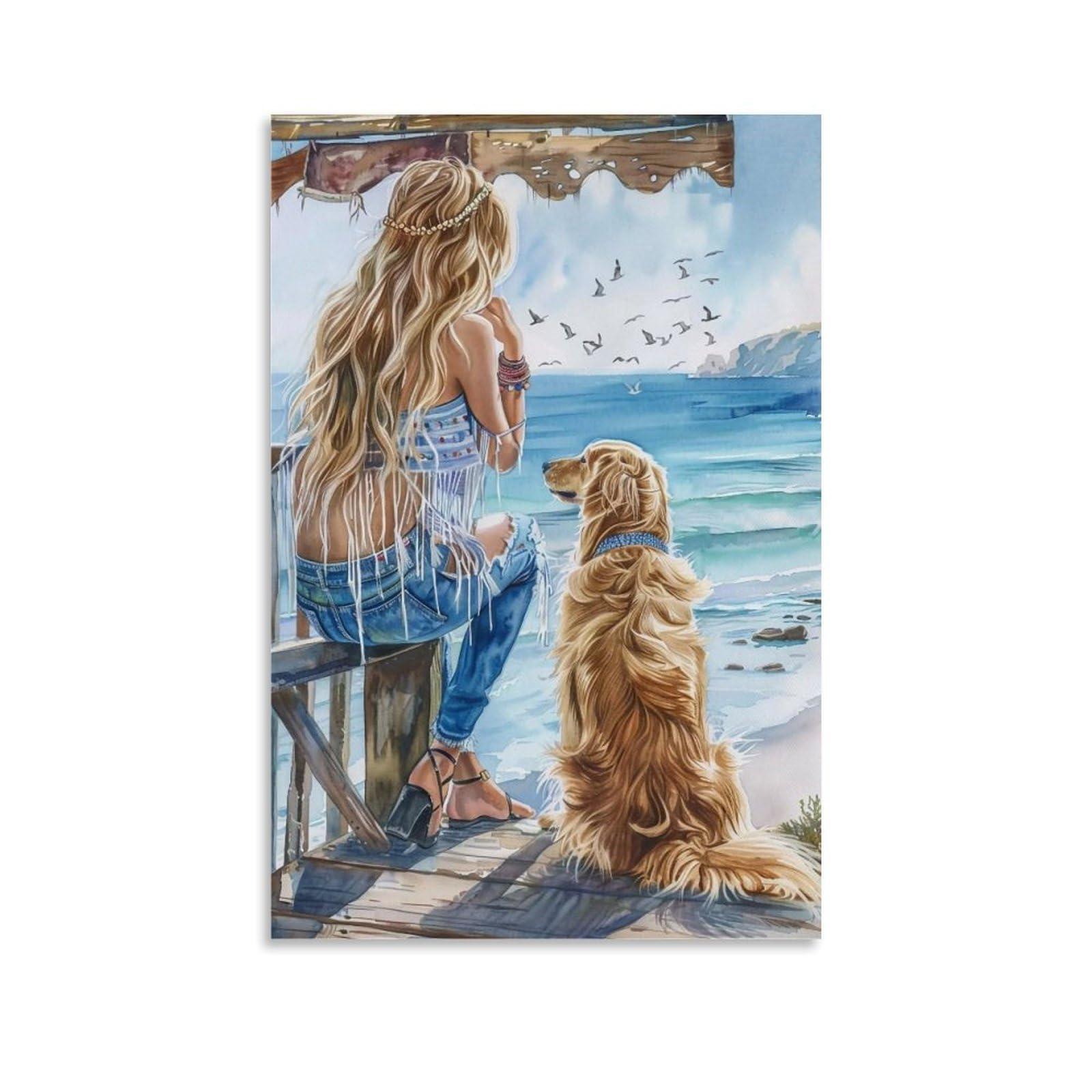 HUERYRYHY Nostalgic Bright Seaside Boho 01 Poster Wall Art Canvas Vintage Aesthetic Painting Decor for Rooms 20x30inch Unframe-style