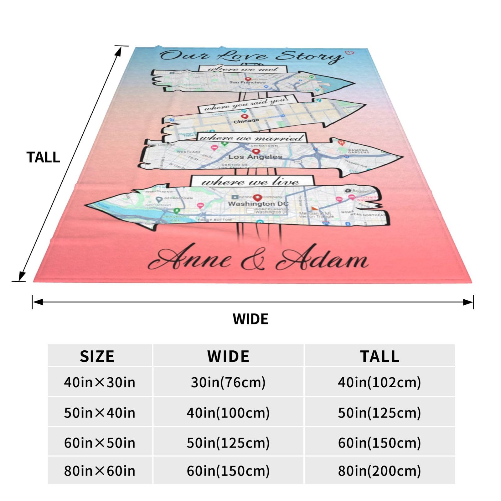 UOER Personalized Where We Met Blanket Custom Where It All Began Blanket Customzied Map Anniversary Valentine's Day Birthday Proposal Wedding Engagement Blanket Gift for Him Her Couple Wife Husband