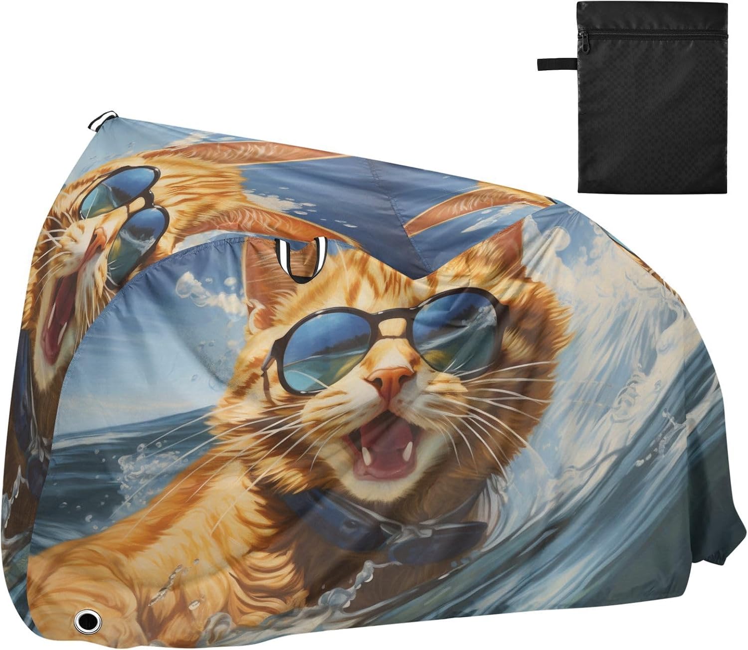 ALAZA Cat Surfing Funny Kitten Bike Cover Waterproof Outdoor Ebike Bicycle Covers Tarp Protection for 1/2 Bikes, Sun UV Dust Wind Proof
