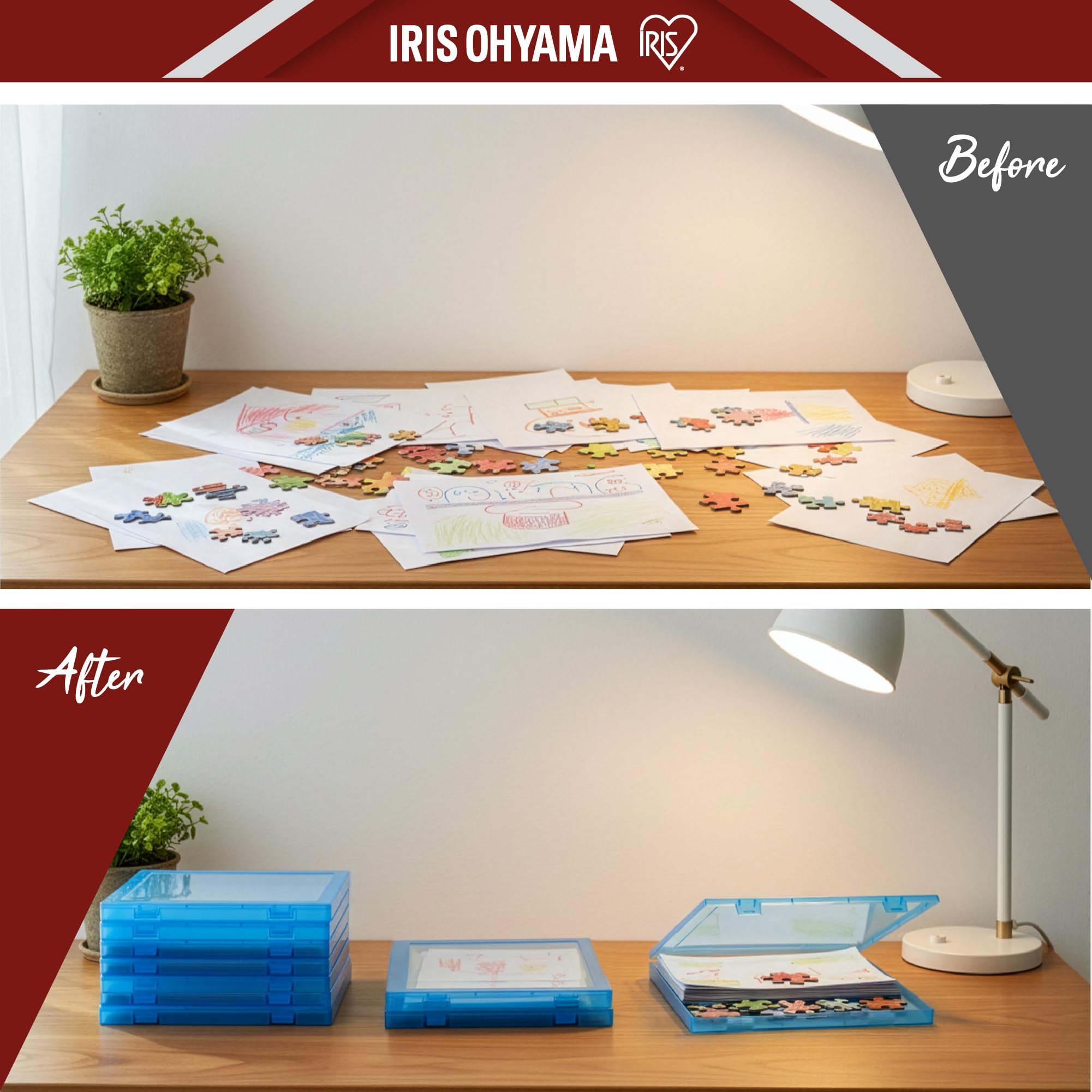 Iris Ohyama, Scatole Documenti A4, Cartelline Portadocumenti, Set da 4, Blu, Capacità di 150 Fogli A4 Ciascuna, Impilabile con Maniglia e Chiusura di Sicurezza, Senza BPA, Cartella, PJC-A4
