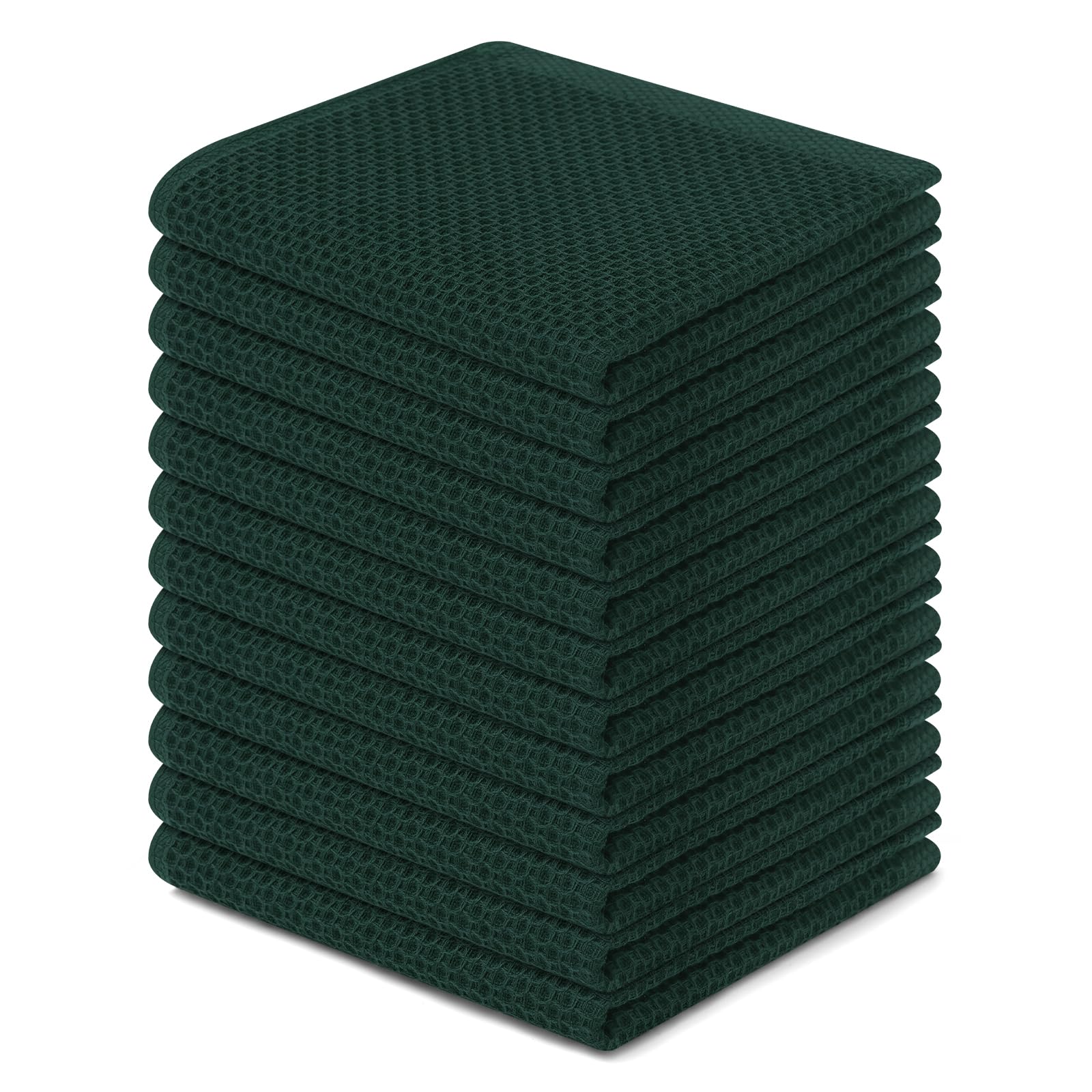 Homaxy 100% Cotton Waffle Weave Kitchen Dish Cloths 12-Pack, Blackish Green
