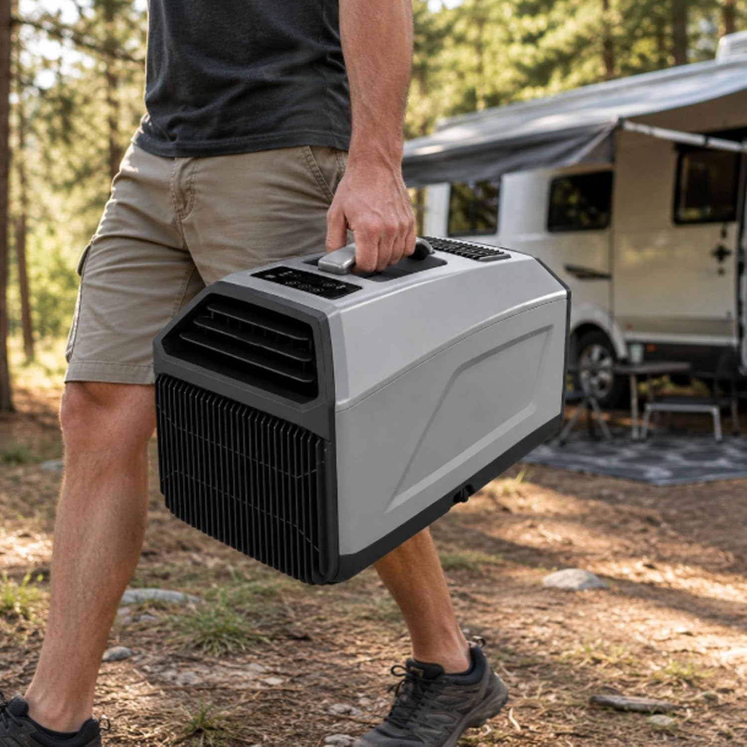 Condizionatore d'Aria Portatile per Camper, refrigeratore Compatto da Campeggio con Telecomando, 3 velocità, Doppio Tubo di Scarico, autoevaporante, Timer 24 Ore, 1300 W, Silenzioso (36 Db).