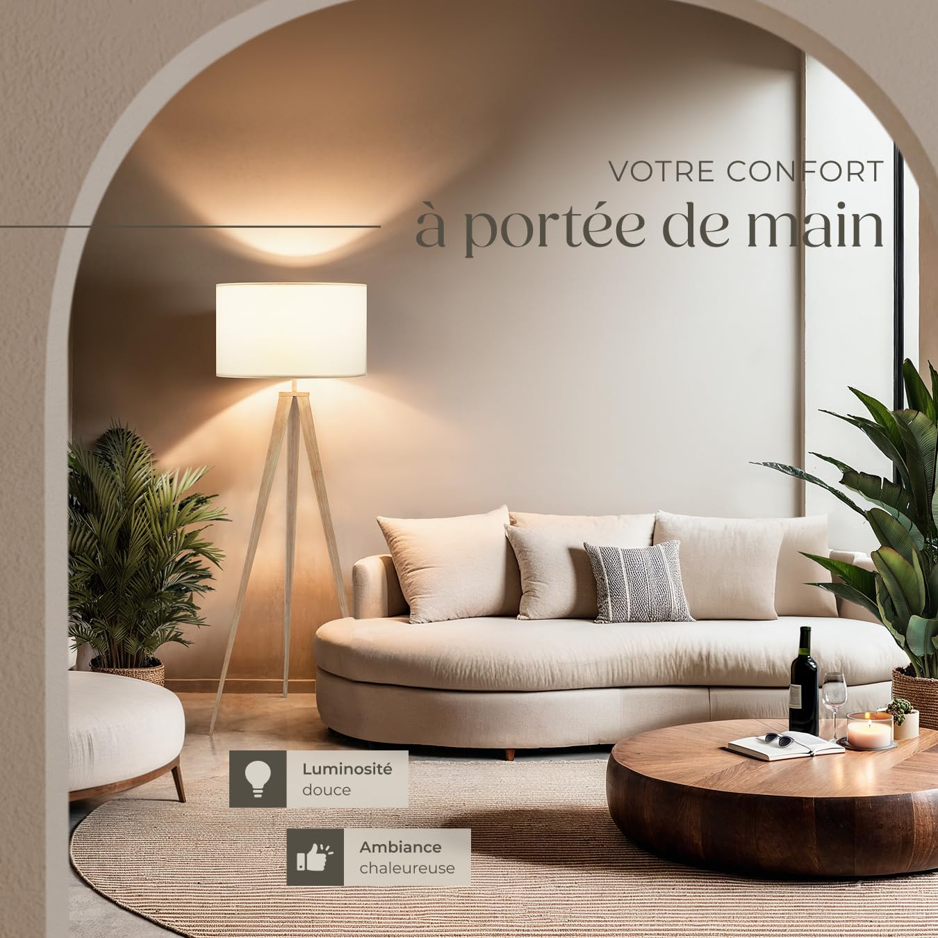 tectake® Lampadaire sur pied salon Lampe sur pied Lampe salon, Luminaire salon moderne Lampe Design scandinave industriel pour Lumière cosy salon, bureau, chambre enfants, lit, chambre - Marron chêne