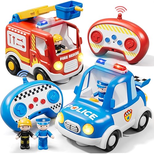 Lehoo Castle Remote Control Car for Toddlers, Fire Trucks for Toddlers 3-5, Remote Control Police Car Toy with Sounds & Lights, Toys for 3+ Year Old Boys, Gifts for 3 4 5 Year Old Boys Girls