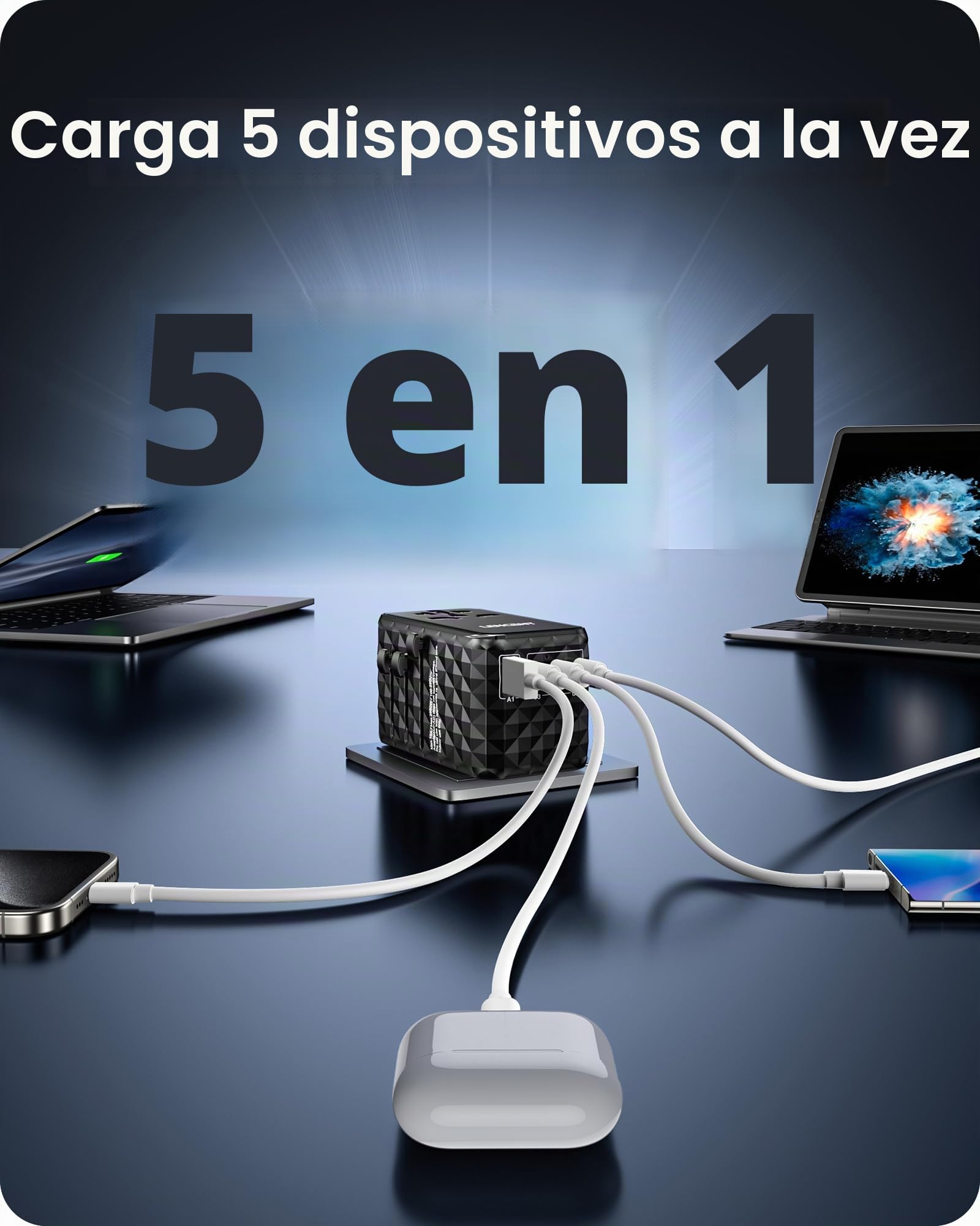 LENCENT Adaptador de Viaje Internacional 140W, Adaptador Universal | 1 USB-A y 3 USB-C, Adaptador Enchufe Carga Rápida para Phone, Teléfono, Ordenadores Portátiles, para EE.UU./UK/EU/AUS, Negro