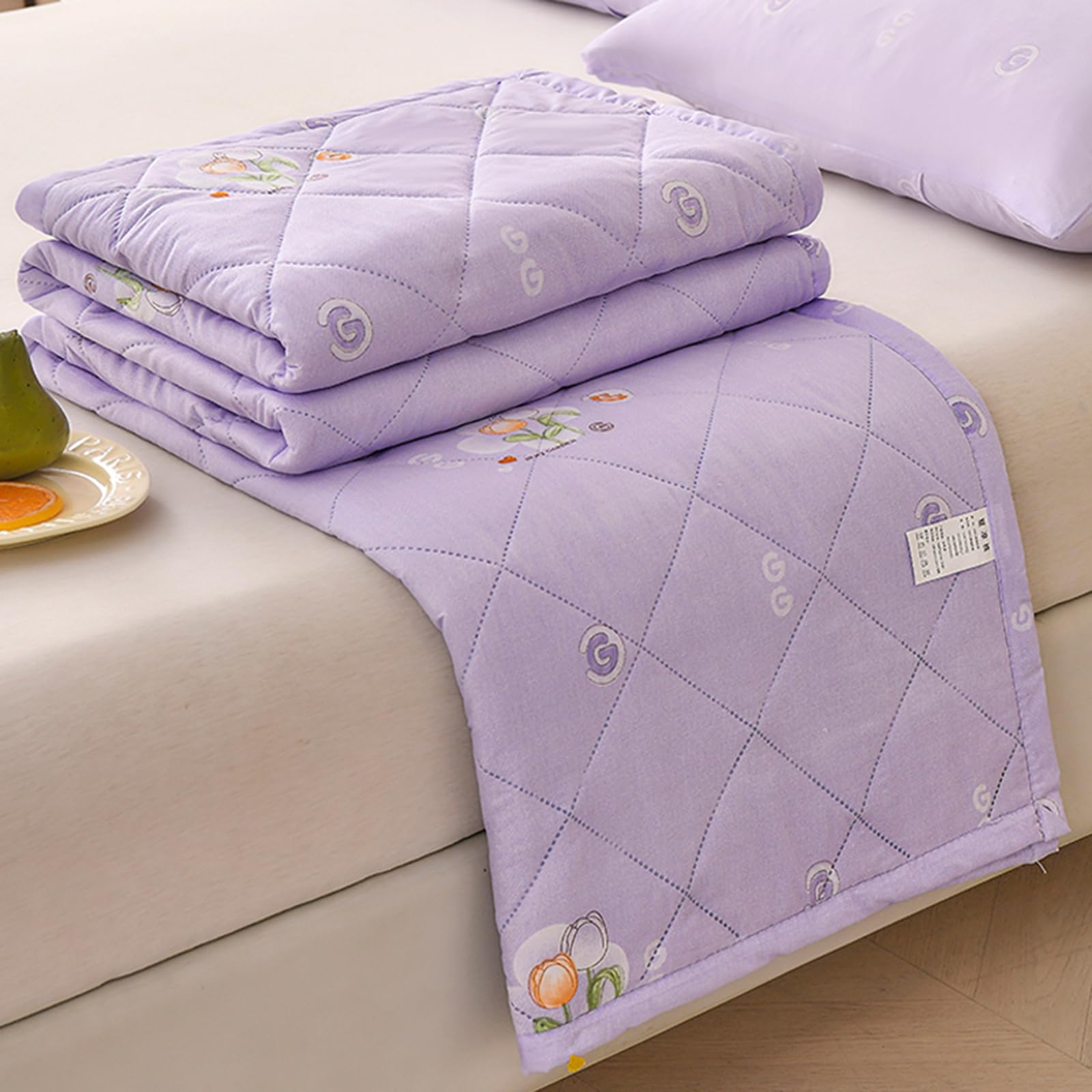 Zcxryfl Purple Thin Summer Cool Quilt- Cotton Duvet- Patchwork Quilts, Lightweight Breathable, For Sofa Throw/Bed Sheet/Cat Dog Blanket, For Hot Nights, Interior Exterior Cotton(Single: 150X200cm,)
