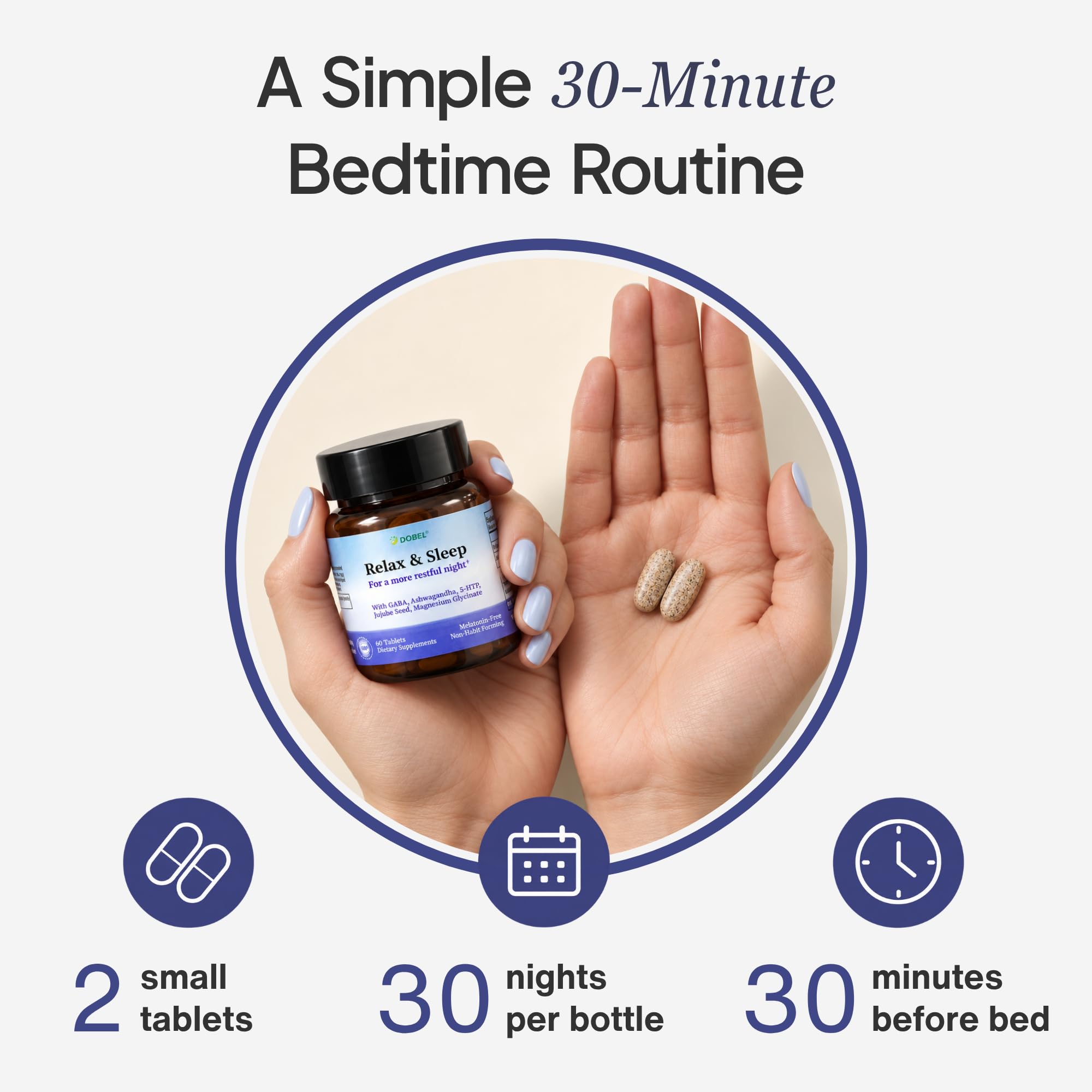 DOBEL Relax & Sleep - Melatonin Free Sleep Aid for Adults - Magnesium Glycinate, Ashwagandha, GABA & 5-HTP - Non-Habit Forming Support for Deep Sleep & Evening Calm - 60 Tablets — Amazon image 4