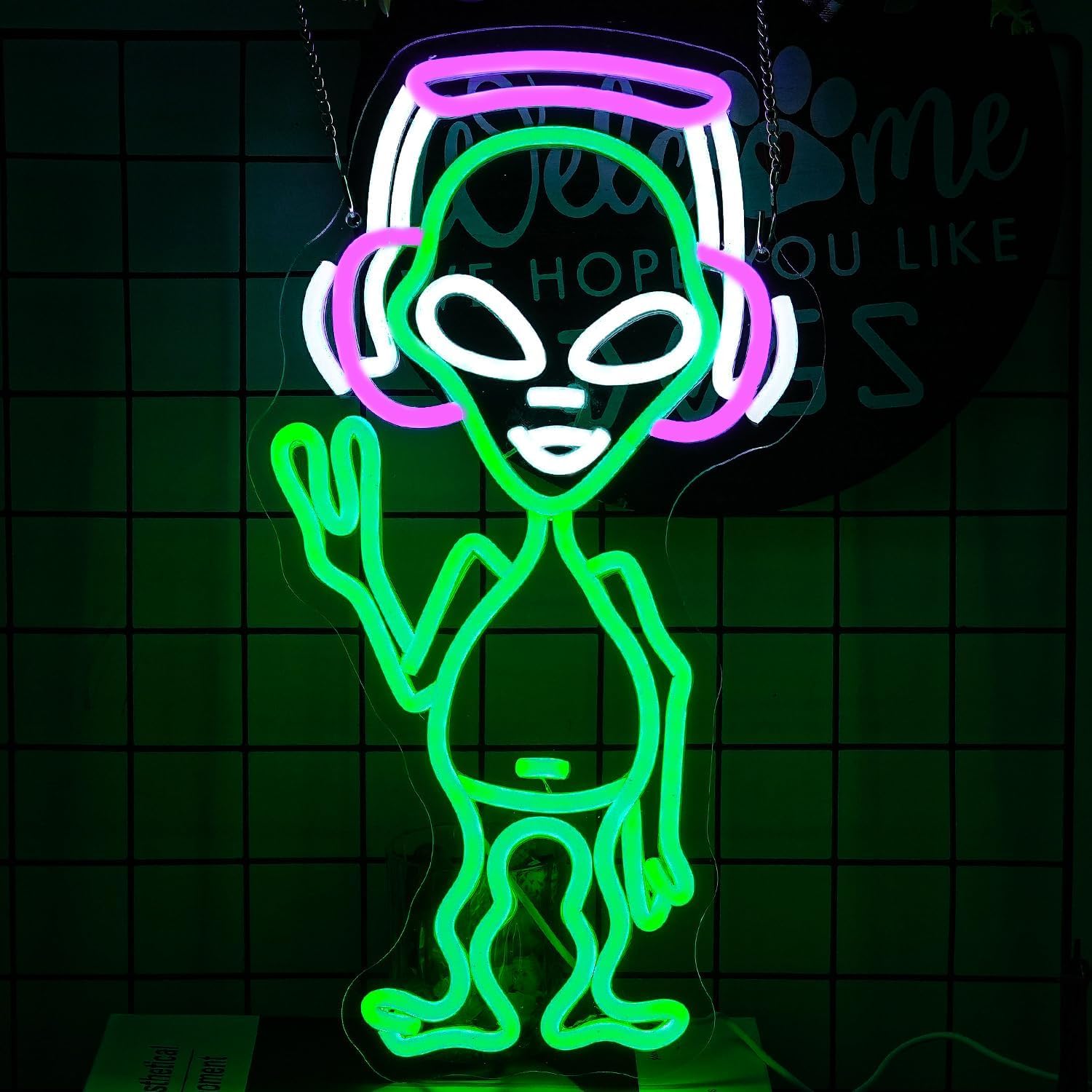 Alien Neon Schild für Wand Dekor Grüne Musik Neon Licht Dimmbare Krass LED Neon Schilder für Musik Studio Spielraum Alien Party Bar Mann Höhle Dekoration