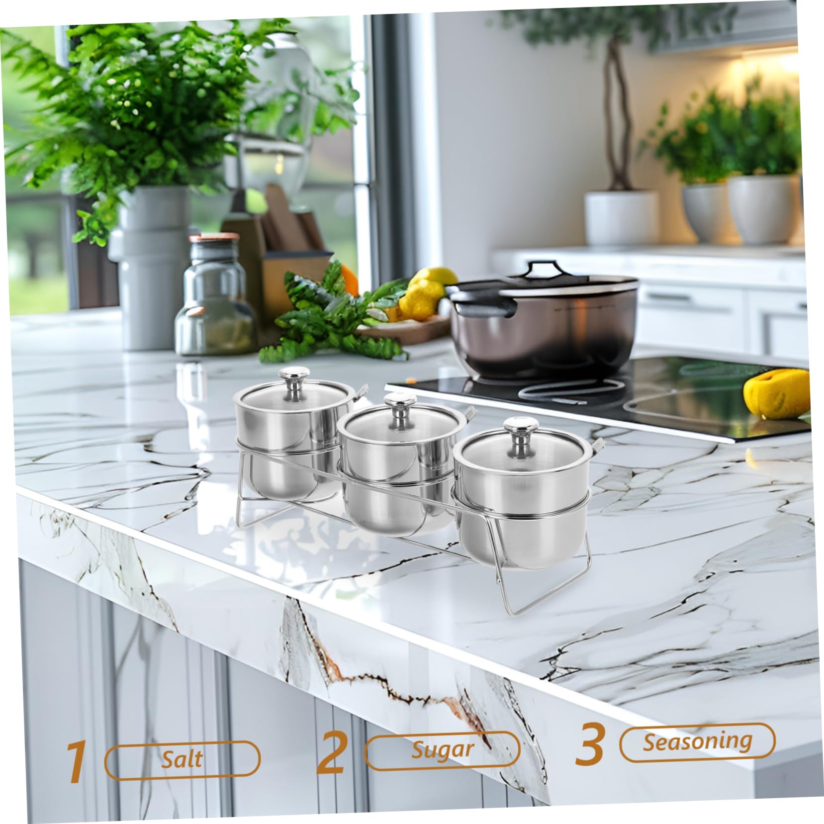 Luxshiny 1 Juego Frascos de Especias Inoxidable con Tapa de Vidrio Transparente Organizadores de Condimentos para Cocina para Sal y Especias