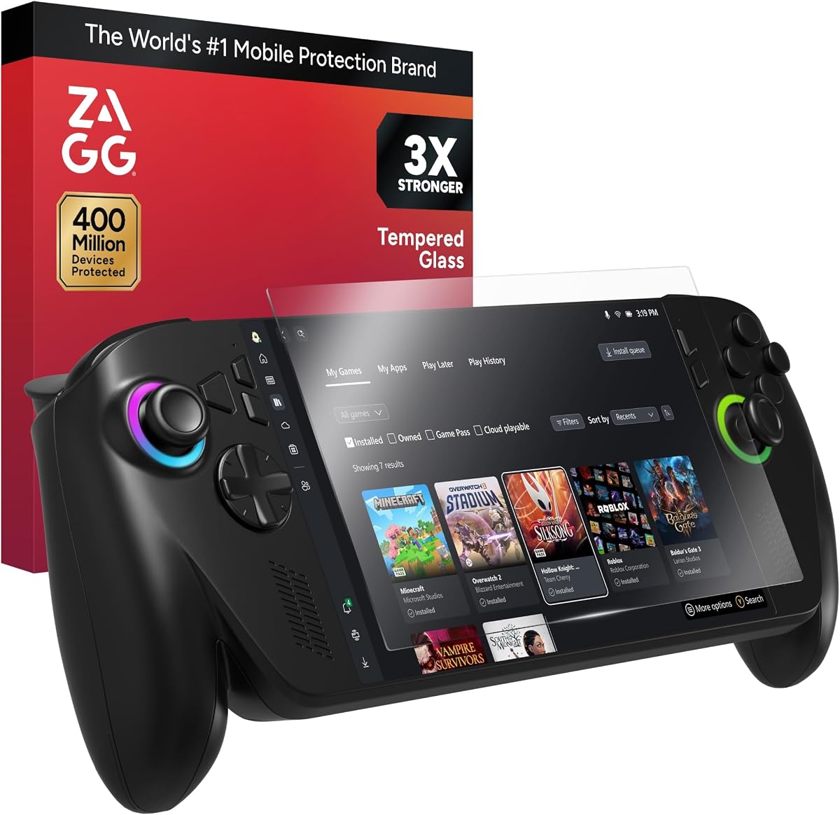 Protector de pantalla ZAGG Glass+ para ROG Xbox Ally X y ROG Xbox Ally: vidrio templado 3 veces más fuerte, resistente a rayones y manchas, tacto suave y sedoso, fácil instalación sin burbujas, diseño antihuellas