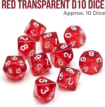 10 Pcs D10 Polyhedral Dice - Precision 10-Sided High-Clarity Dice for Tabletop RPG Games and Role-Playing Adventures (Red)