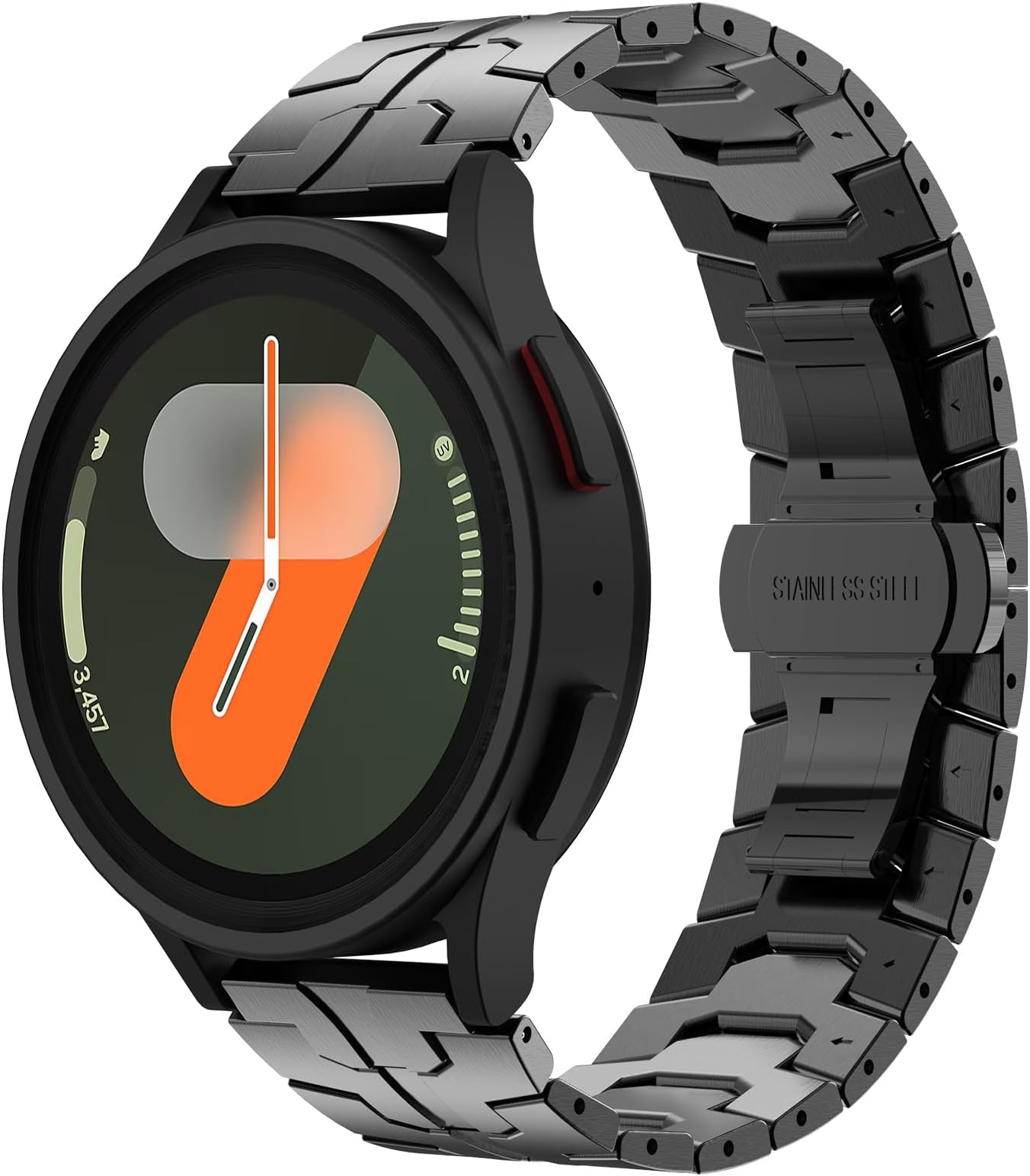 Compatible with Samsung Galaxy Watch 7 6 5 4 FE 40mm 44mm Band Metal Folding Clasp Stainless Steel 20mm Galaxy Watch 6 Classic 4 Classic 5 Pro 43mm 47mm 42mm 46mm 45mm for Men Women, Black