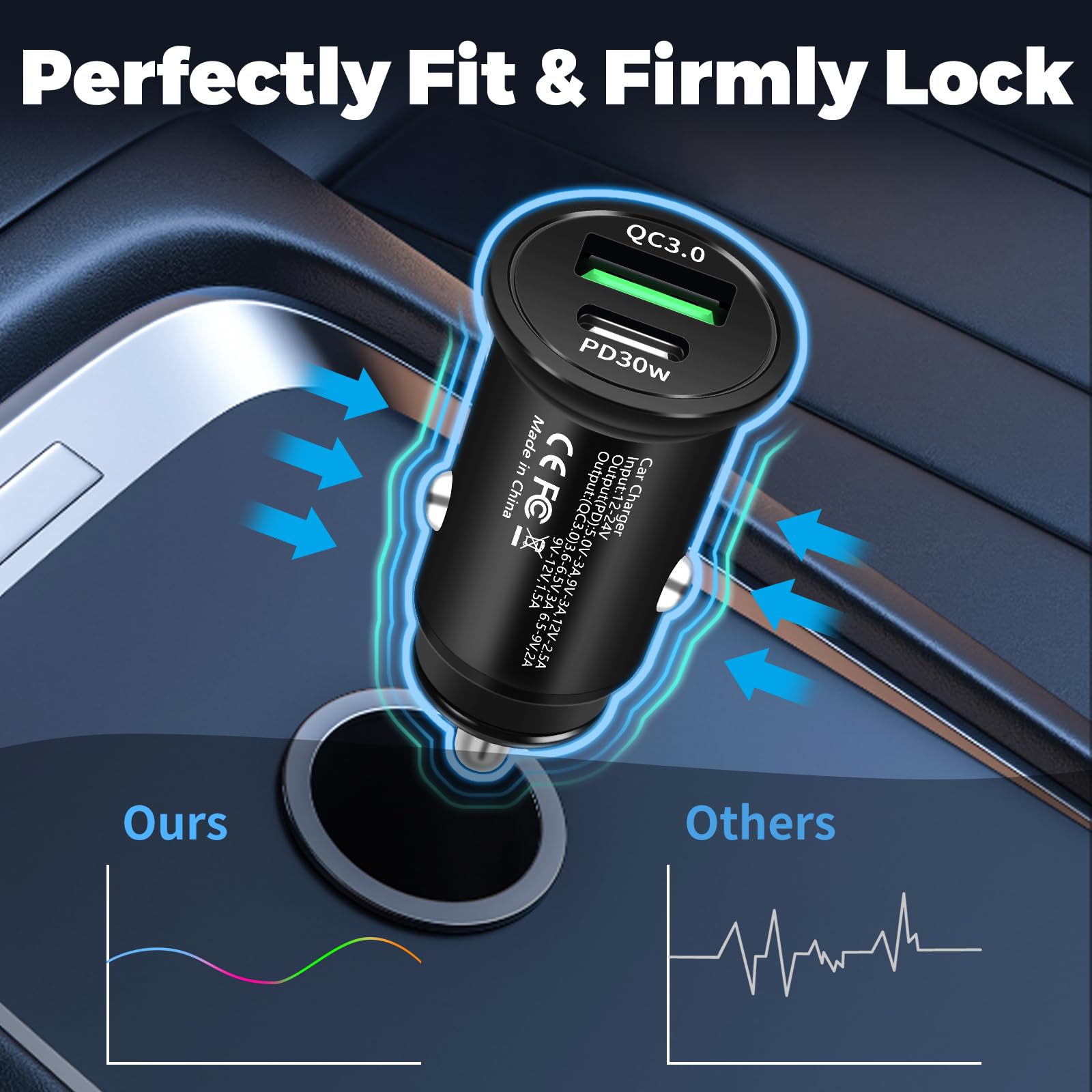 15W Chargeur Induction Voiture Avec Allume Cigare USB C Charge Rapide