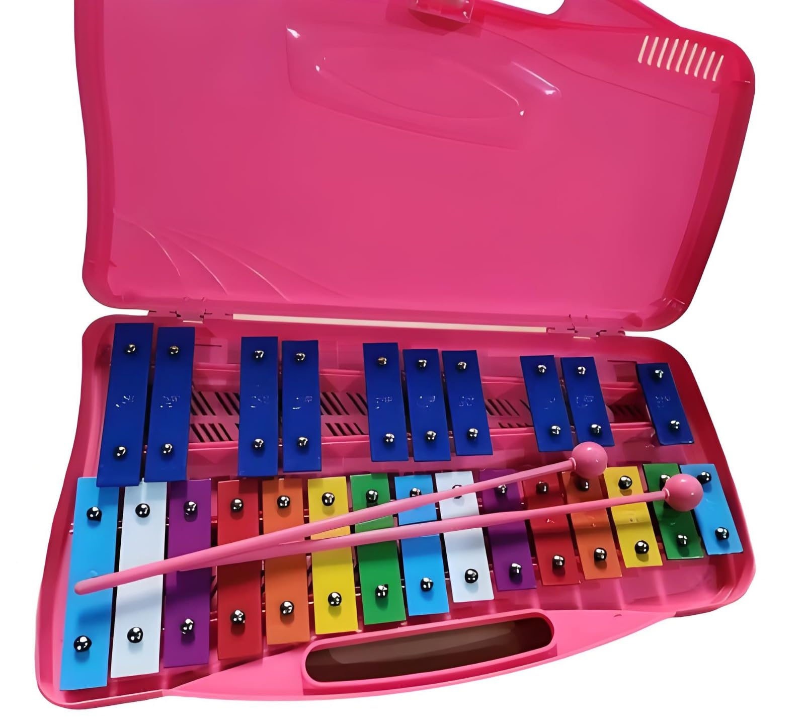 Xilófono Glockenspiel Metalófono 25 Teclas Metálicas Instrumento ，musical de placa de aluminio de 25 tonos, percusionado a mano， con Estuche Amarillo ，Metalófono Percusión Manual