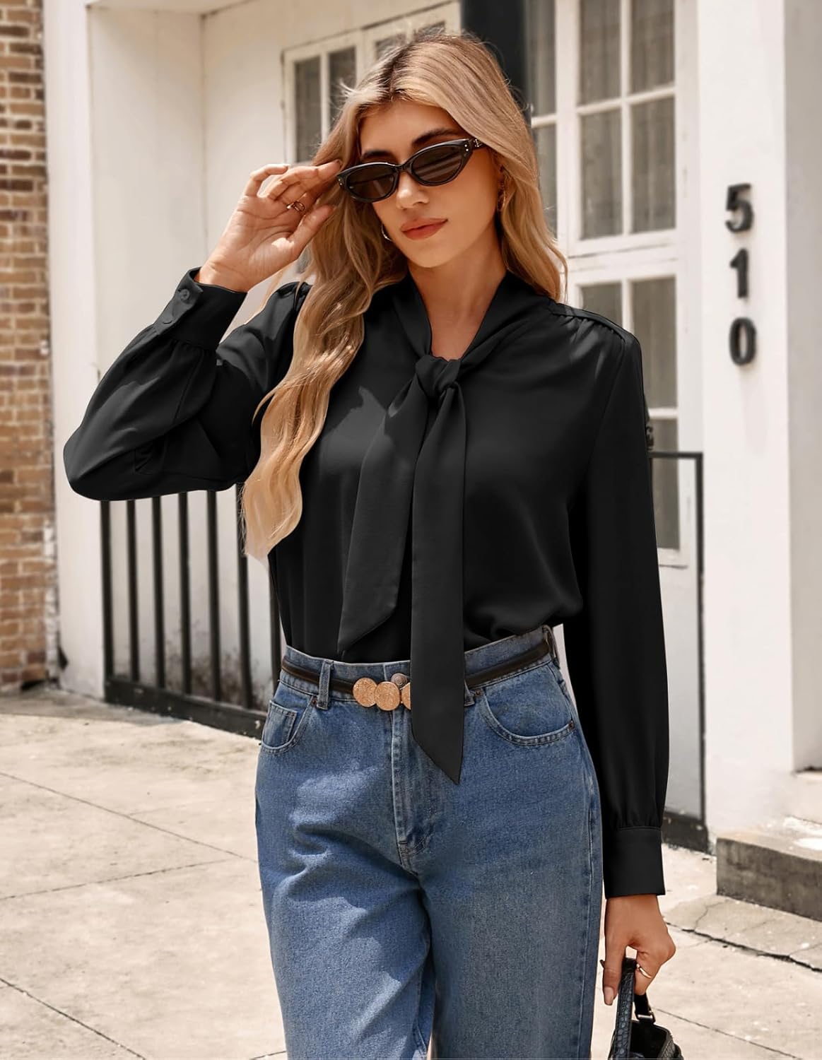 Kate Kasin Women's Bow Tie Neck Blouse 2026 Long Sleeve Work Shirt for Office Business Professional Dressy Casual Tops - Image 2