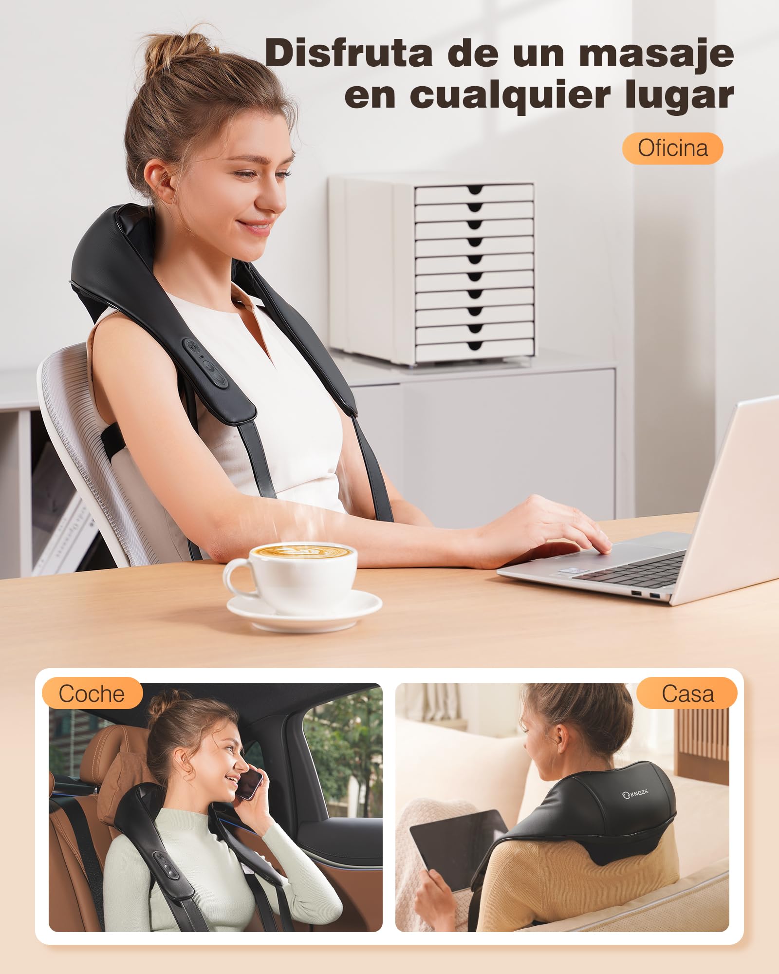 KNQZE® Masajeador cervical y espalda inalámbrico, 2026 Masajeador Shiatsu 4D, Maseajor cervical y espalda con calefacción, Calefacción de grafeno mejorada, Regalos para mujer hombre padres mama papa