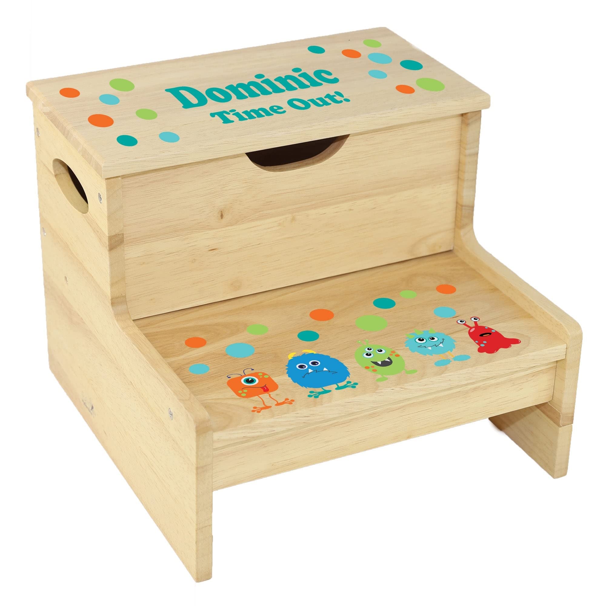 Custom Monster Wood Storage Step Stool - Toddler's Child's Personalized Time Out Stool