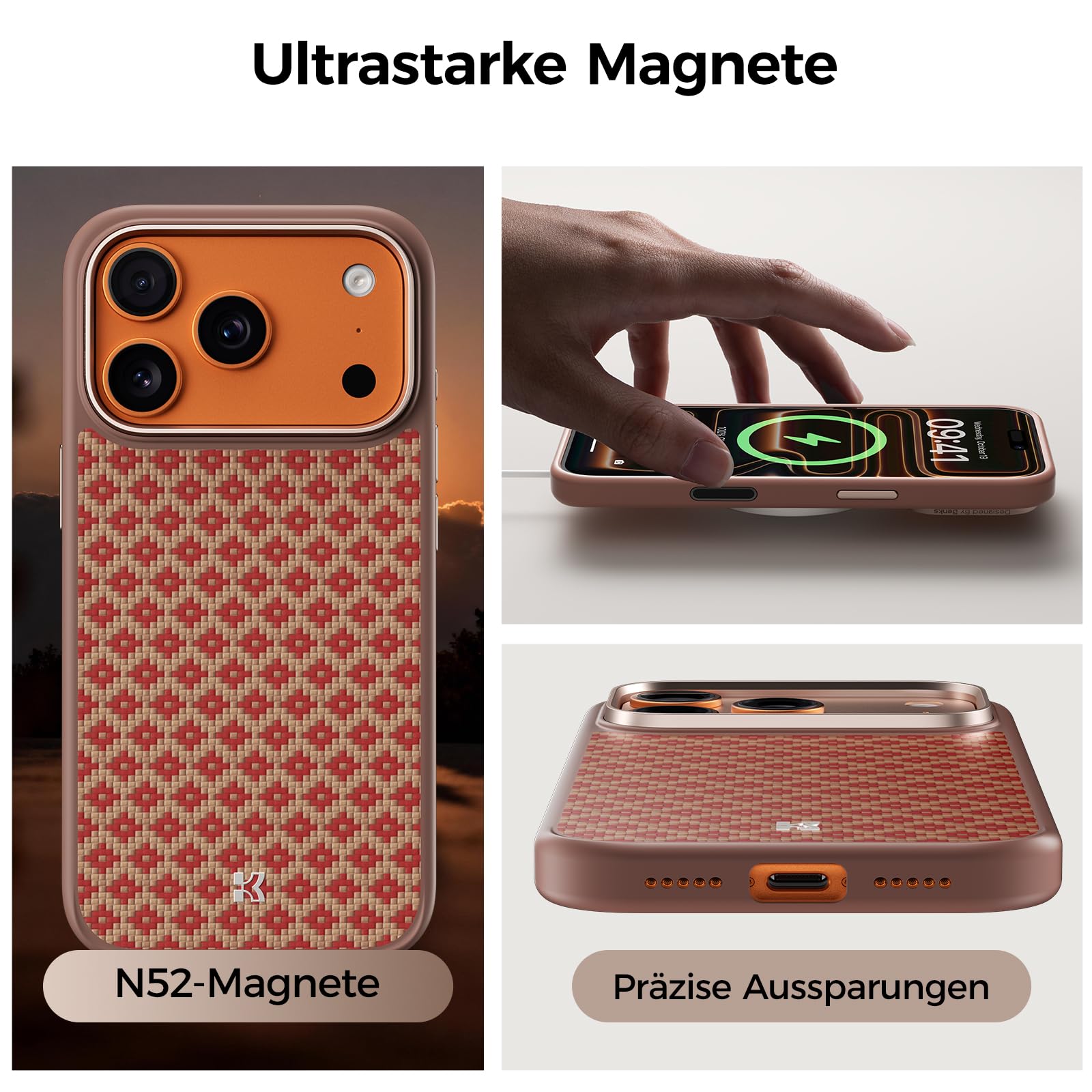 BENKS für iPhone 17 Pro Hülle mit Kamerasteuerung für Magsafe, Militärschutz & Extreme Magnetkraft Handyhülle 17 Pro Case Stoßfest aus Aramidfaser und TPU, Terra Orange