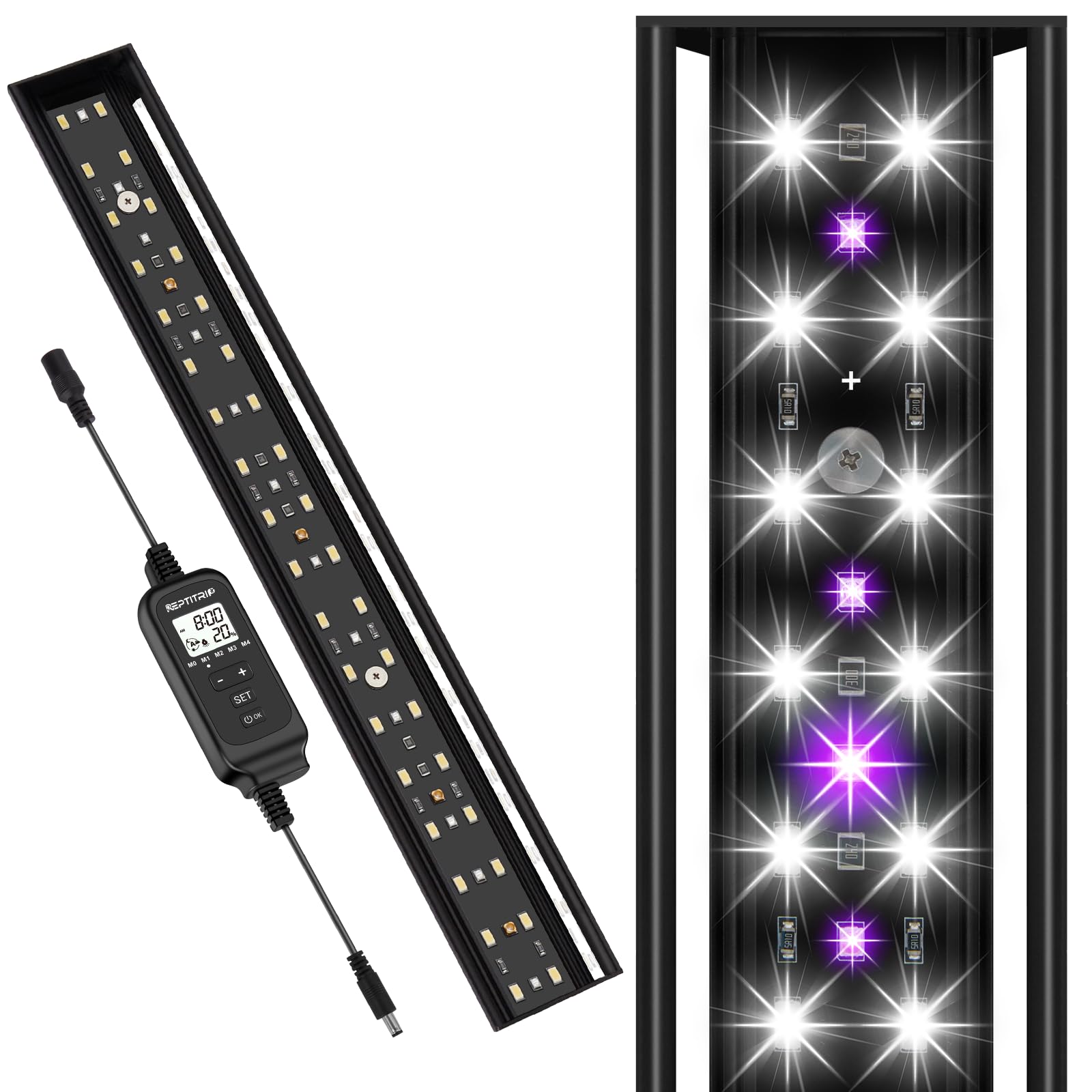 REPTITRIP 16-INCH LED UVB Light for Reptiles, LED Reptile Light Fixture Controller with Dimming and 4 UVI Modes, 14W Aluminum UVA UVB Lamp for Turtles, Snakes, and Bearded Dragons, 6500K