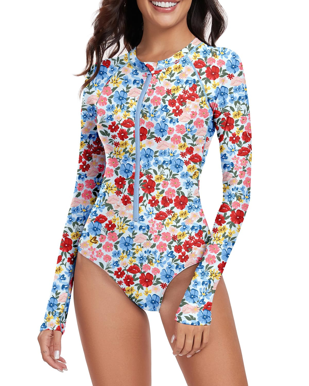 Century Star Long Sleeve Swimsuits for Women Rash Guard Modest Zip Surfing