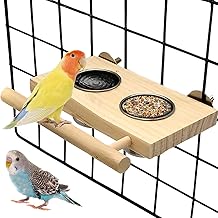 Bird Feeder for Parrots, Wooden Perch, Stand with Bird Feeder for Birds, Hanging Feeder, Water Bowl with Stand for Budgies, Budgies, Parrots