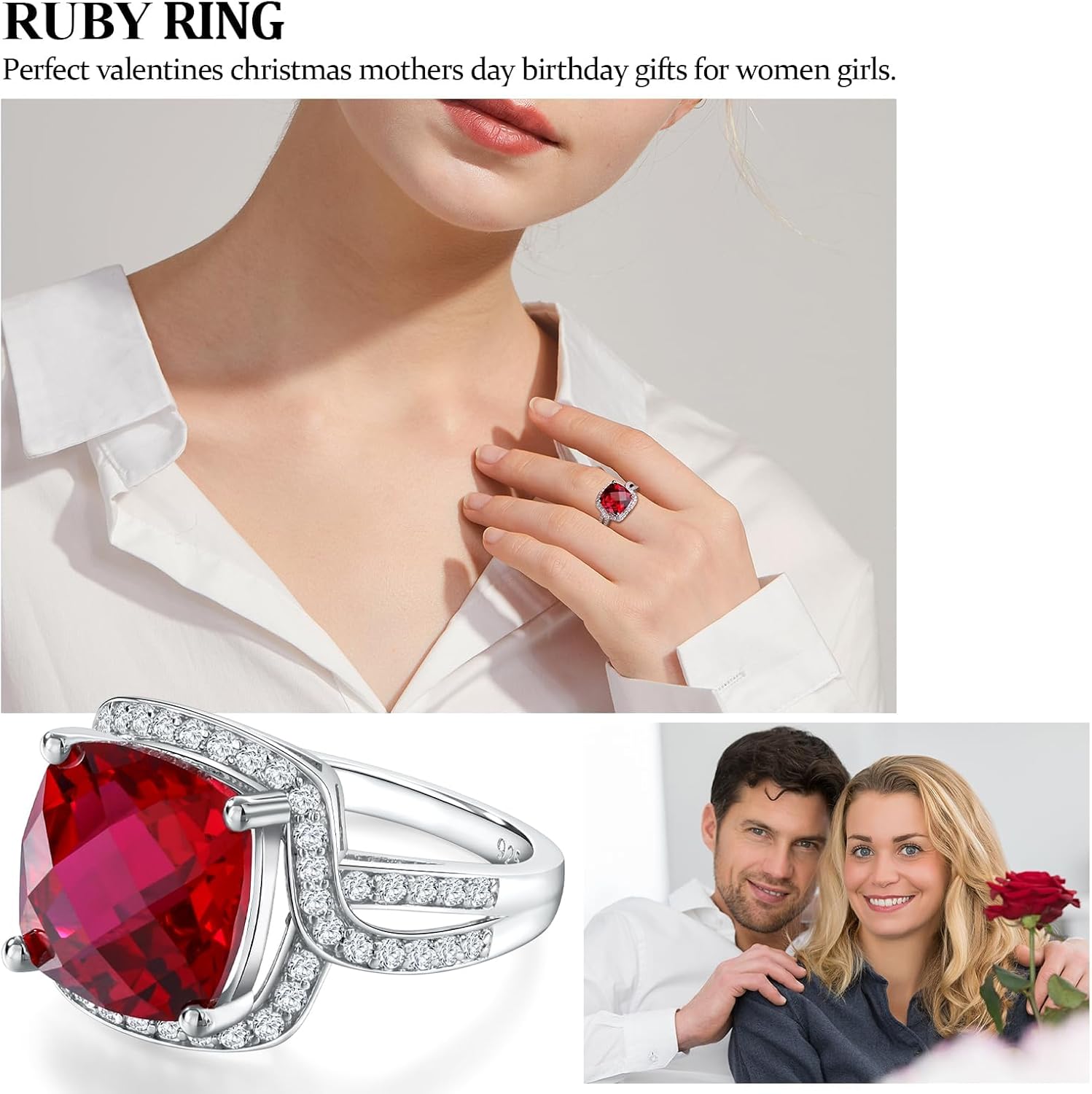 Emerald/Sapphire/Ruby/Tourmaline Rings for Women, 925 Sterling Silver Gemstone Engagement Anniversary Ring Big 6.5-8.5 Carat Birthstone Ring, Size 6 to 10 (Send Gift Box)