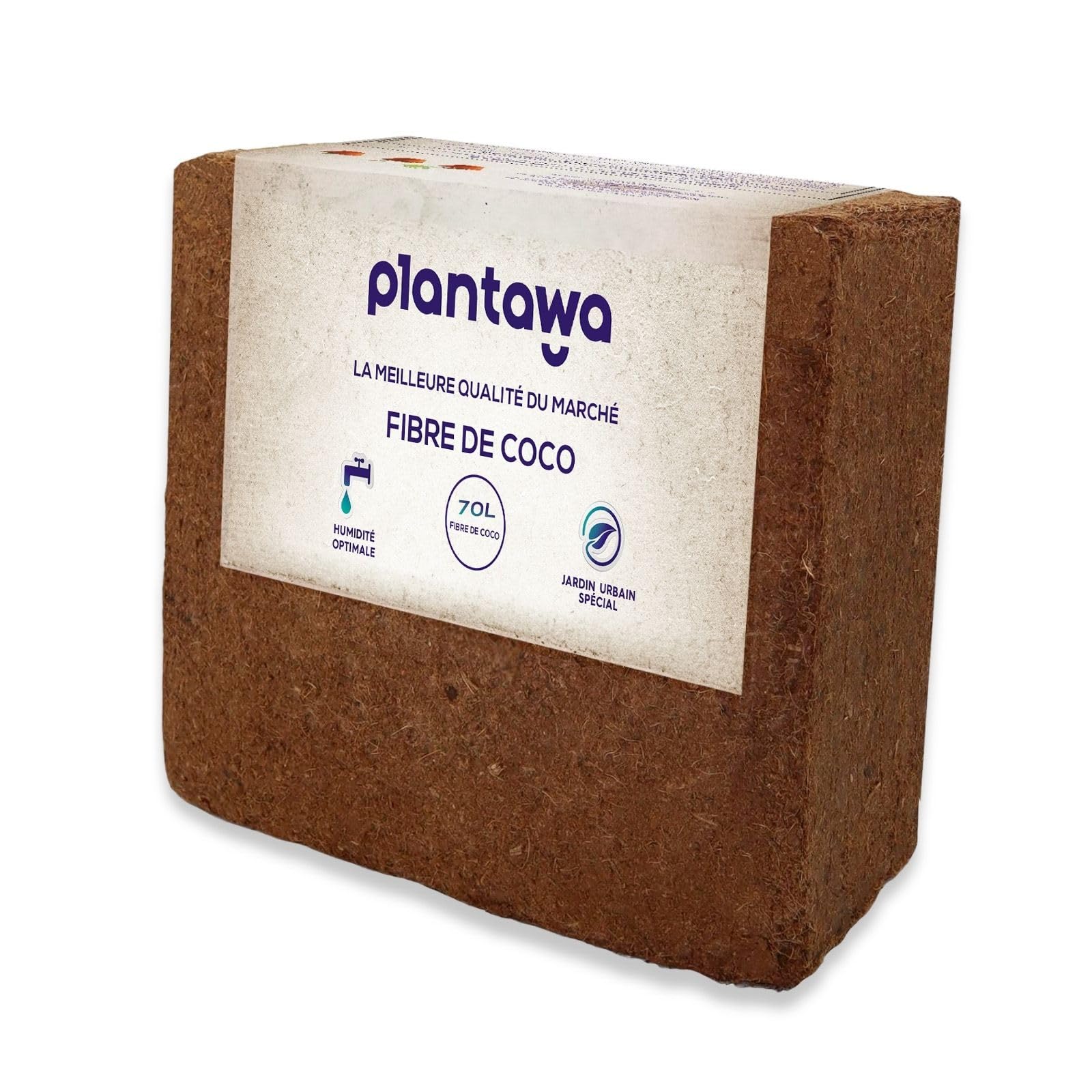 PLANTAWA Fibre de Coco Organique Bloc 5 kg 70 l – Brique compacte – Terre pour Plantes – Utilisation de Potager Urbain terriaire pour Plantes extérieures Turba pour Pots de Fleurs