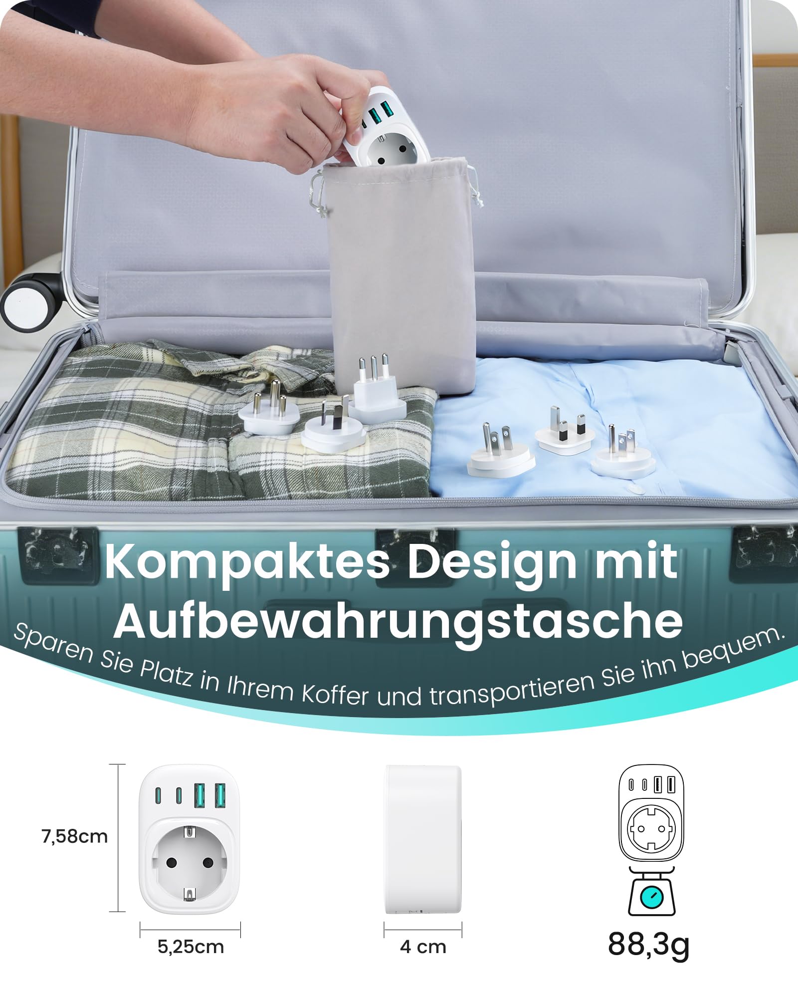 LENCENT Reiseadapter Weltweit Set Typ B, L, D, G, I, Universal Travel Adapter Internationaler Steckdosenadapter für USA England Japan Costa Rica Mexico Thailand Malediven Sri Lanka Australien
