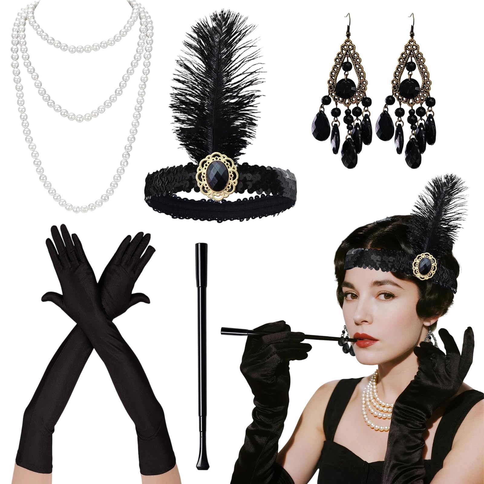 CERCTLA 1920s Accessories for Women 5 Pcs 1920s Flapper Great Gatsby Accessories Set
