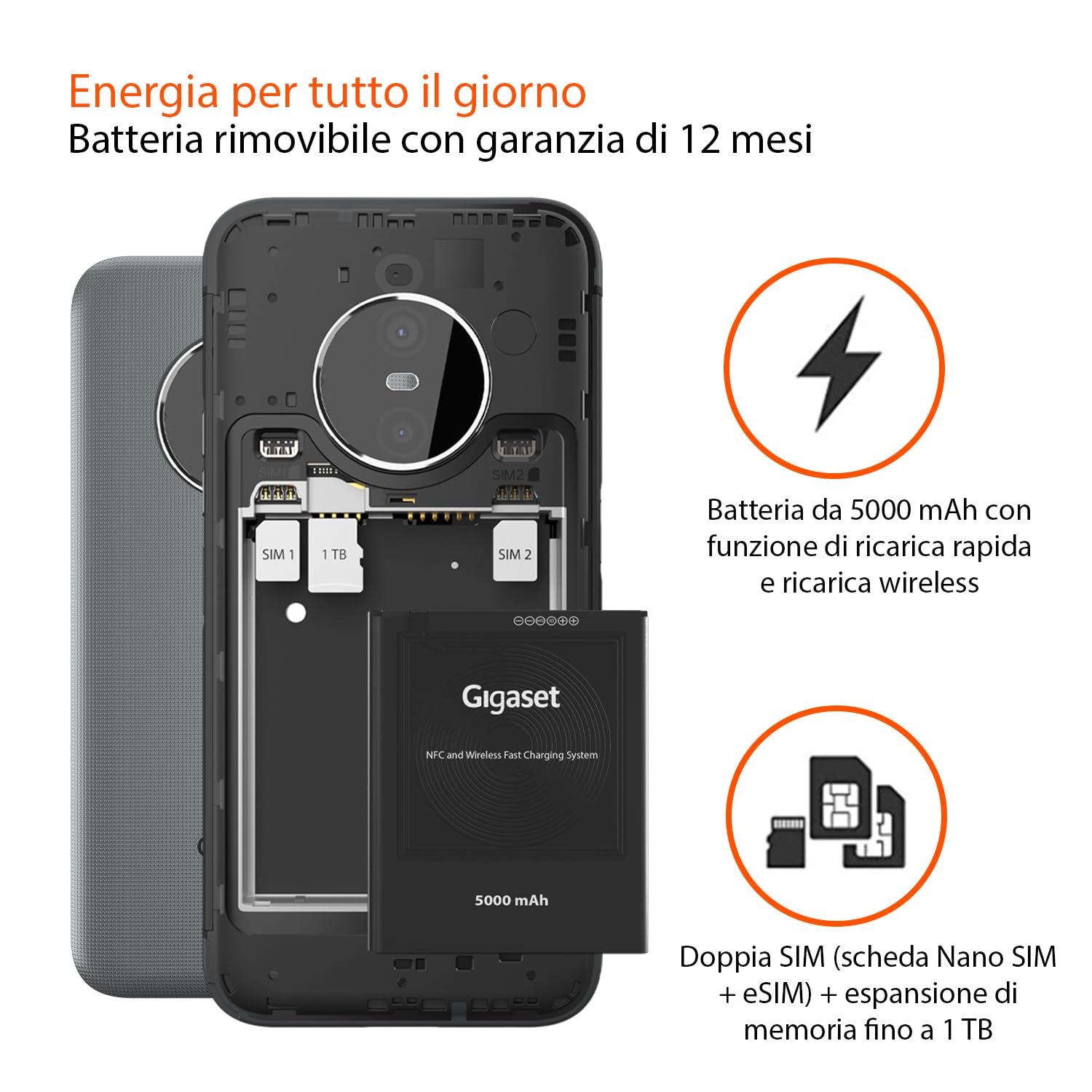 Gigaset GX6 PRO lo smartphone 5G rugged per il tuo business -impermeabile e antipolvere IP68, standard militare - display 6,6" FHD+, 128GB+8GB RAM, 400 ore in standby - Capacità di Android 14, grigio