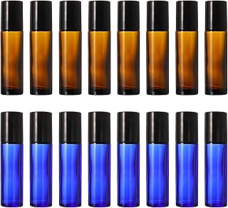 Frascos de Rolo de Ã“leo Essencial de Ã‚mbar Azul Com Bolas de Rolo de Aço Inoxidável Frasco de Ã“leo Essencial de Vidro para Amostra de Perfume Aromaterapia 16 Pcs 10 Ml