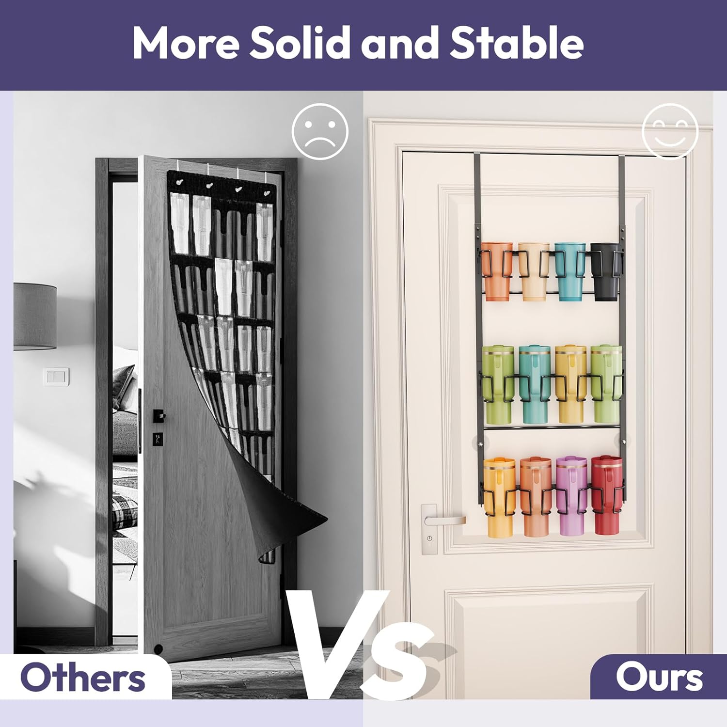 SWTYMIKI 3-Tier Water Bottle Organizer – Over the Door Stanley Cup Holder, Cup Organizer for Door or Wall Mount Option, Stanley Accessories for Pantry, Dorm, Office, RV Use, Black - Image 4