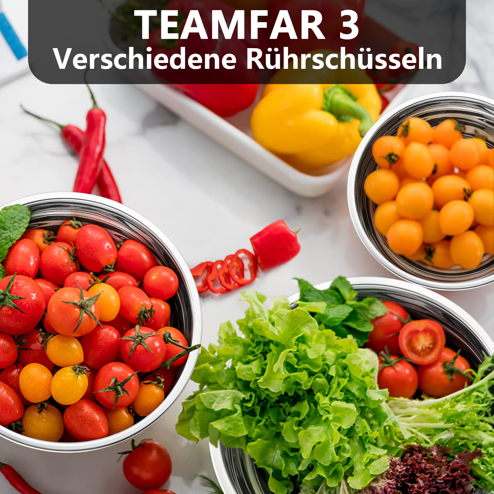 TEAMFAR Set di 6 ciotole in acciaio inox, con coperchio ermetico e fondo in silicone, 0,7 l, 1,5 l, 1,6 l, 2,5 l, 2,8 l, 4,6 l, impilabili, lavabili in lavastoviglie, colore: rosso