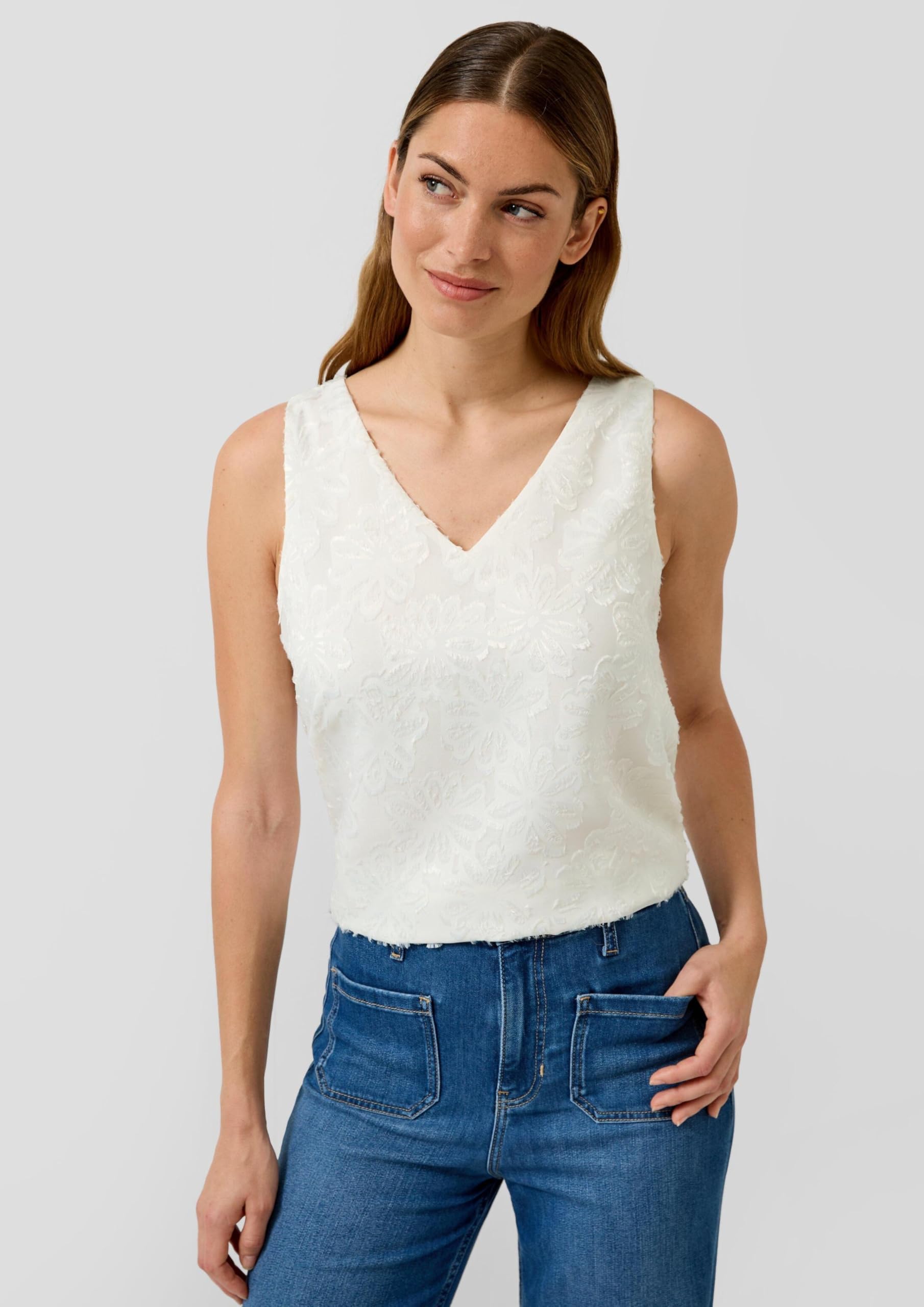 s.Oliver Damen Ärmelloses Chiffon-top mit V-Ausschnitt und Floralem Muster Blusen Top mit floralem Muster
