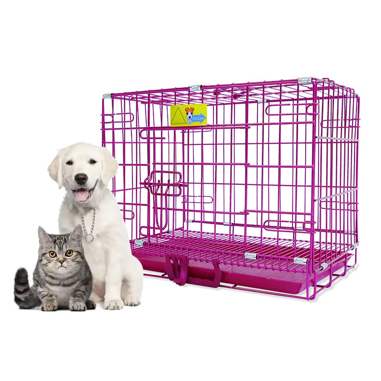 Indoor Cat Cage with Tray Portable Metal Pet Crate Puppy Playpen Removable, Metal Wire Kennels Ideal for Kittens, Puppies, Rabbits, Chinchillas(Rose,Small)
