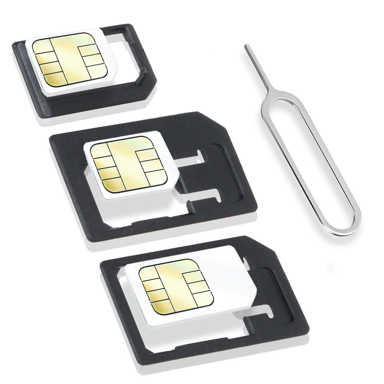 Wicked Chili, Set Adattatore per SIM 4 in 1 (Nano, Micro, Standard, Eject Pin) per Cellulare, Smartphone e Tablet.
