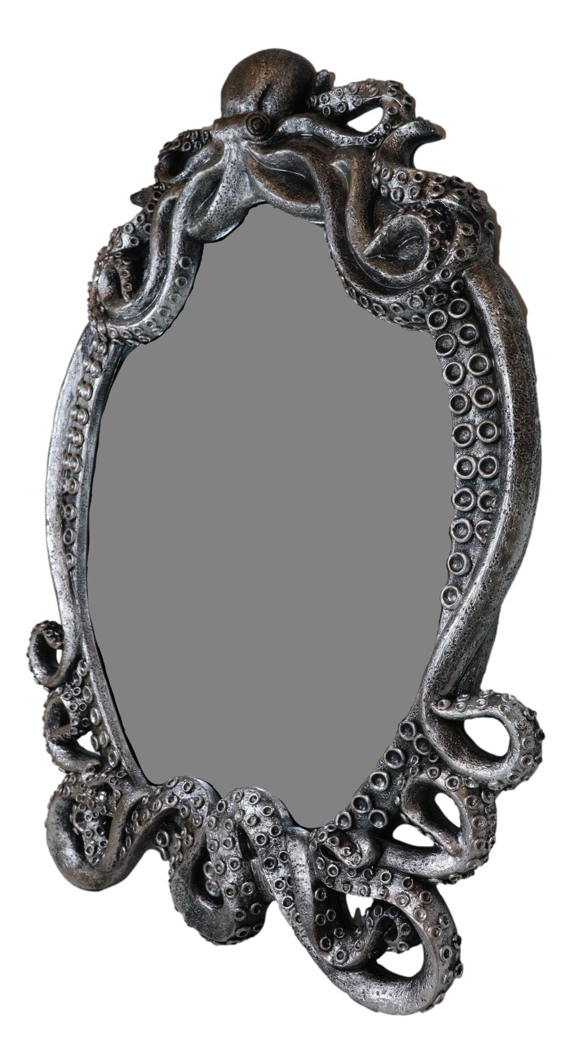 Ebros Gift 25" Tall Large Vintage Silver Marine Sea Monster Kraken Cthulhu Octopus Tentacles Wall Mirror Hanging Plaque Figurine Decor Legends Myths and Fantasy Accent