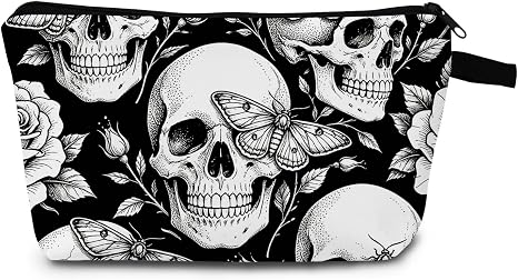 Halloween Skull Makeup Bag Moth Rose Print Gift for Women